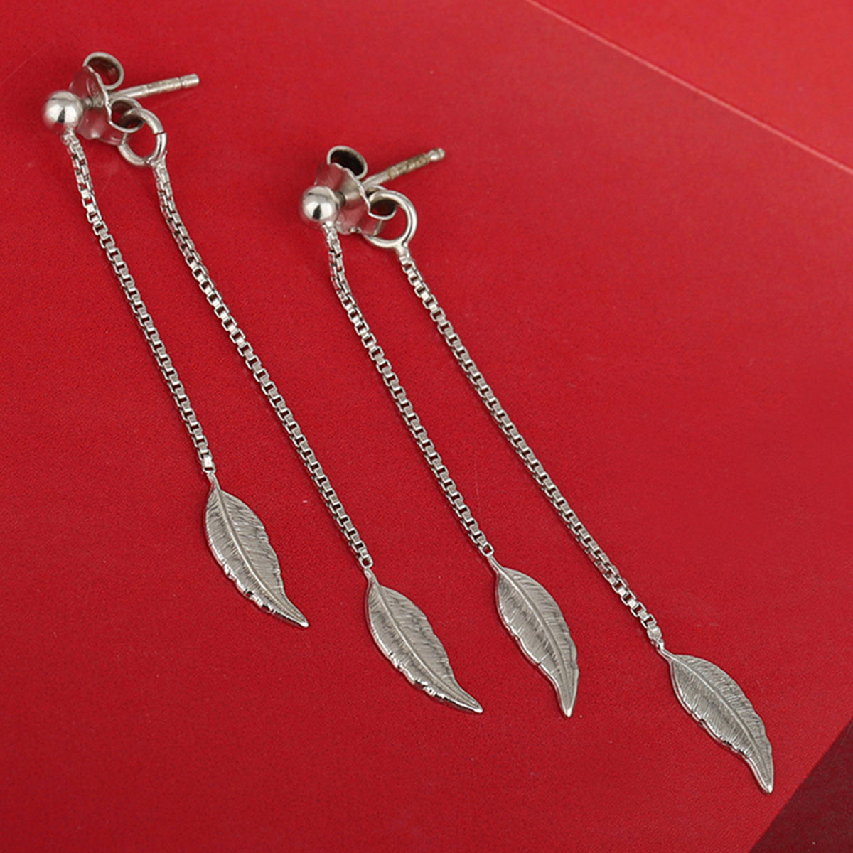 Carlton London 925 Sterling Silver Leaf-Shaped Jacket Drop Earrings