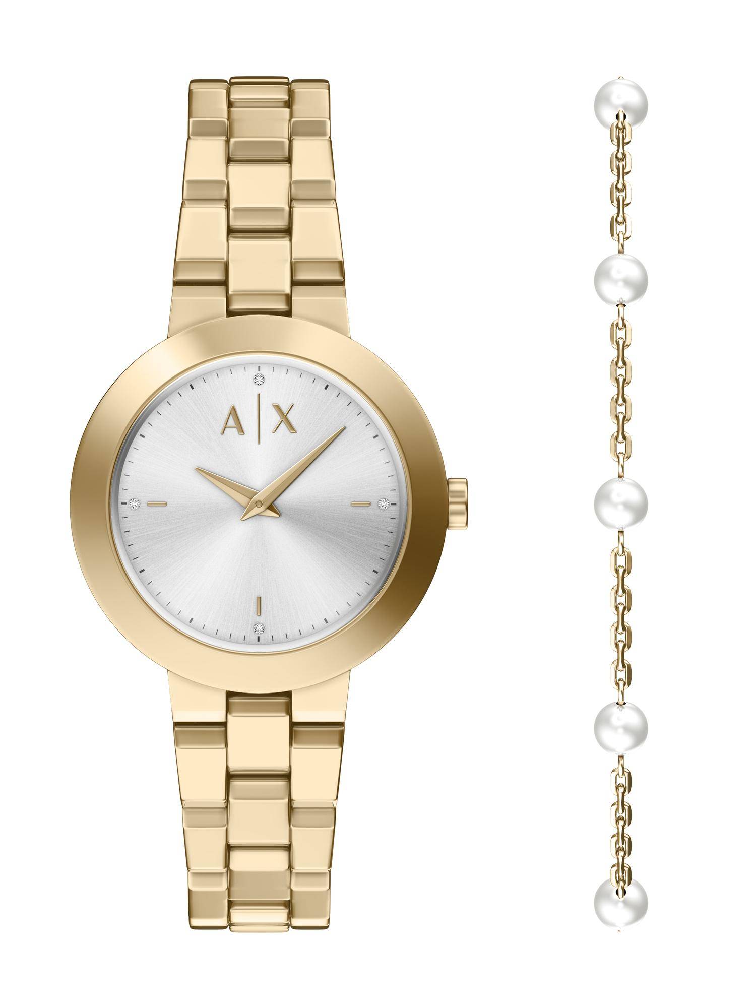 ARMANI EXCHANGE Gold Toned Women Quartz Watch With Bracelet - Silver (AX7185SET) (S)