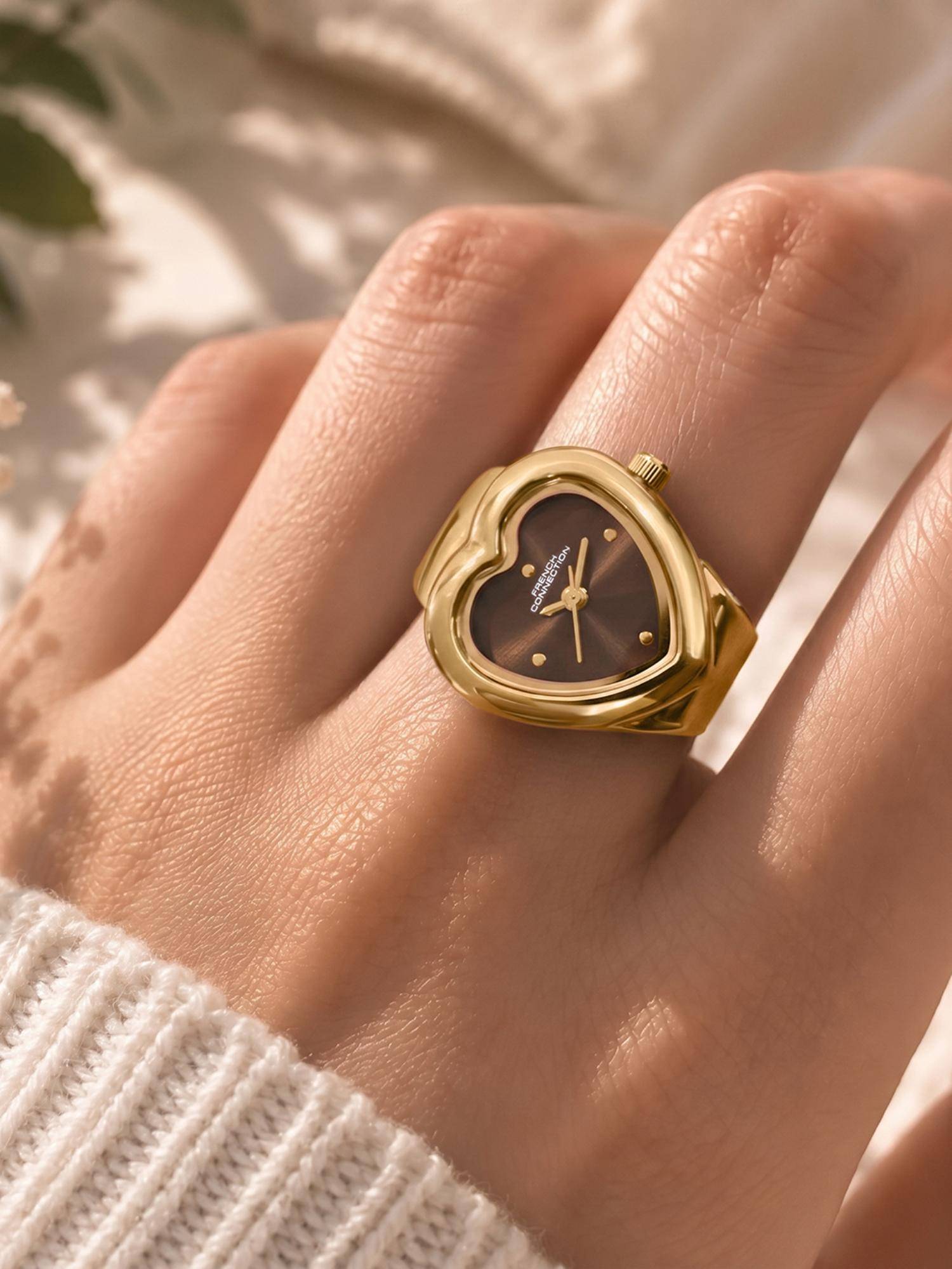 French Connection Fascina Brown Sunray Dial Rose Gold Analog Ring Watch (FCR04BRGM) (M)