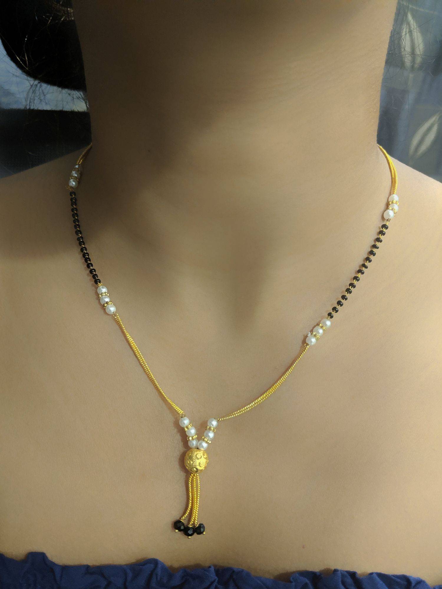 Digital Dress Room Gold Plated Pearl Black Beads Golden Mani Latkan Style Mangalsutra
