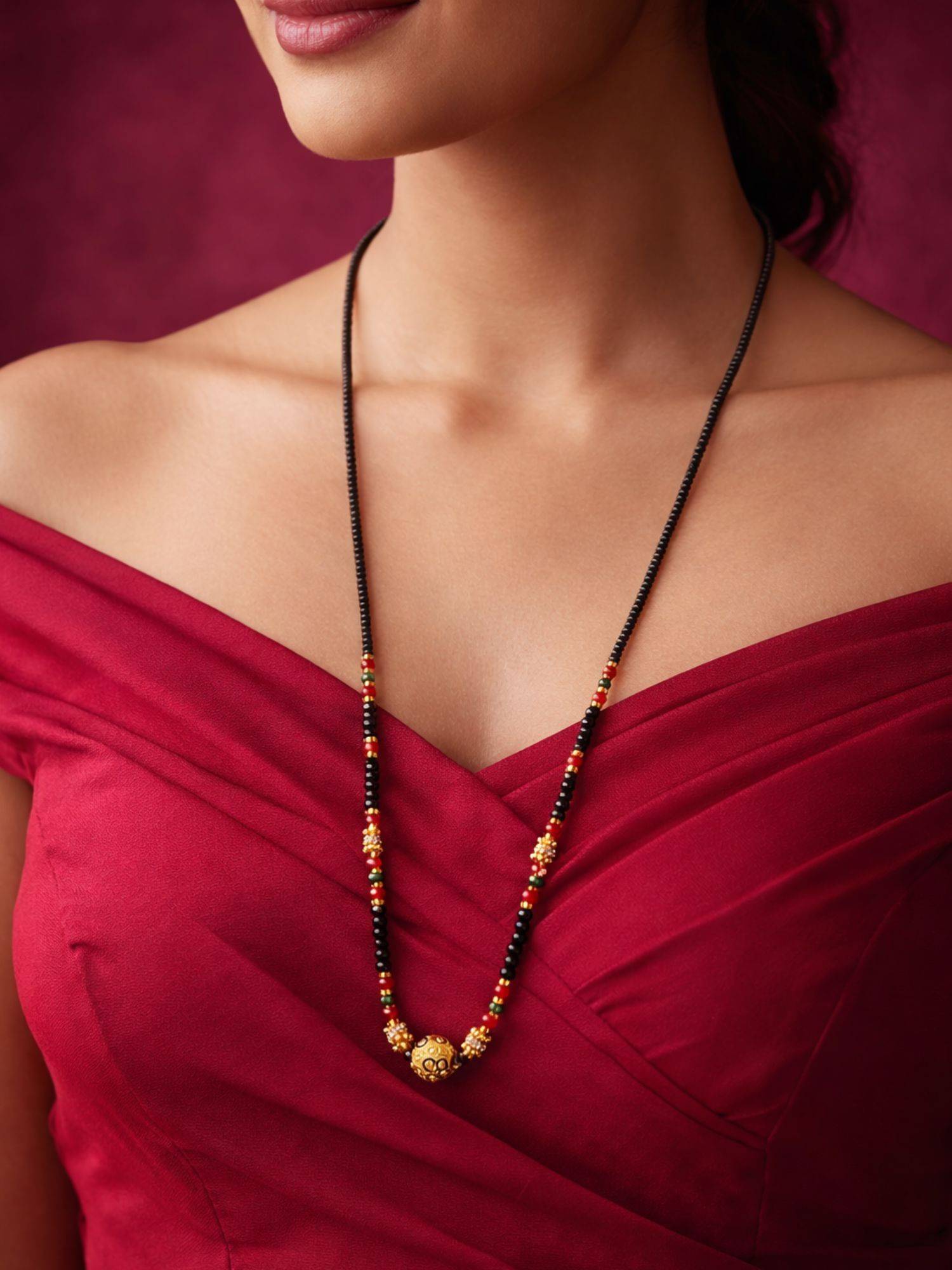 Digital Dress Room Stylish Gold Plated Big Mani Pendant Single Line Mangalsutra