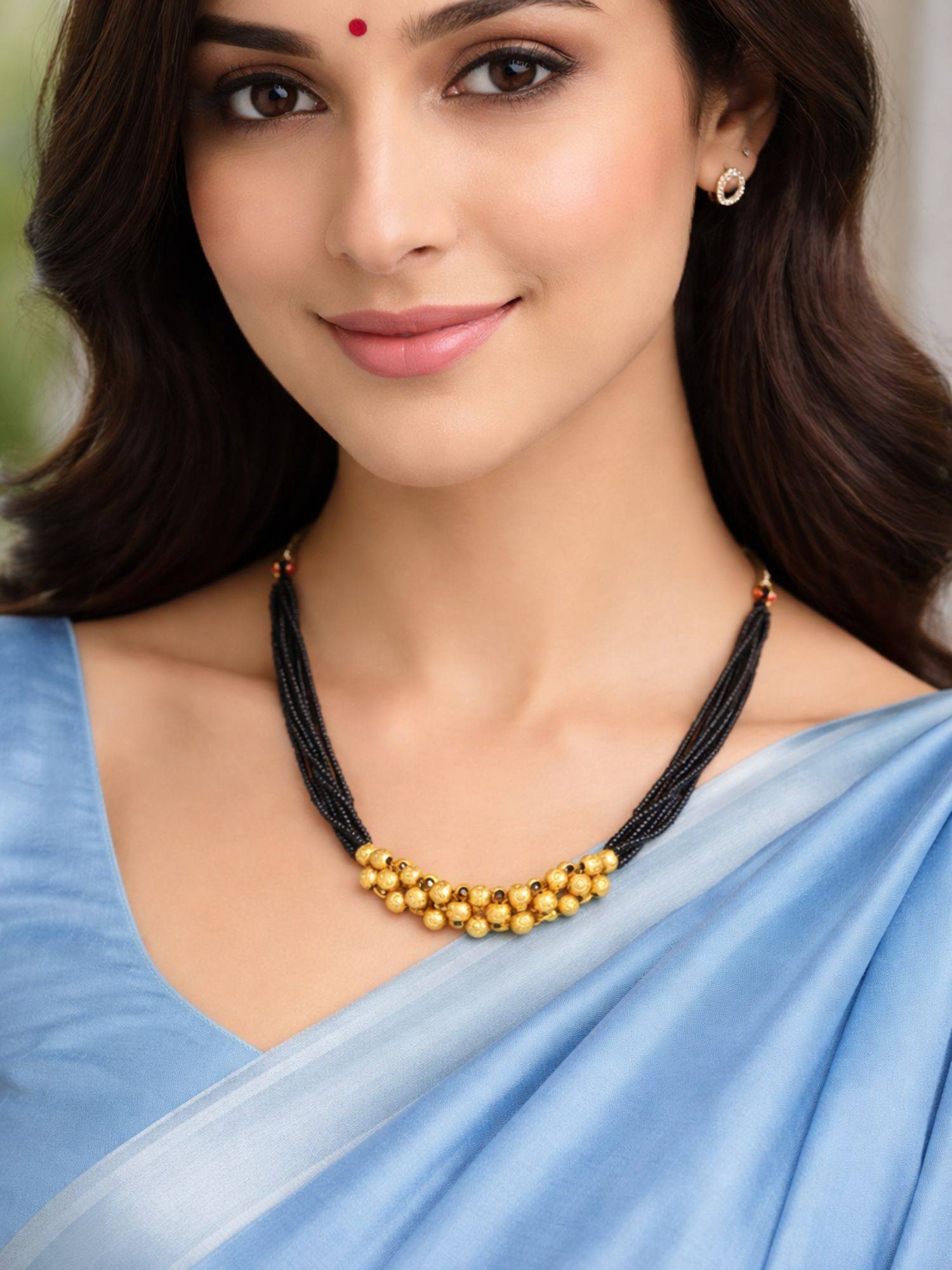 Digital Dress Room Elegant Gold Plated Golden Beads Multi Layer Chain Mangalsutra