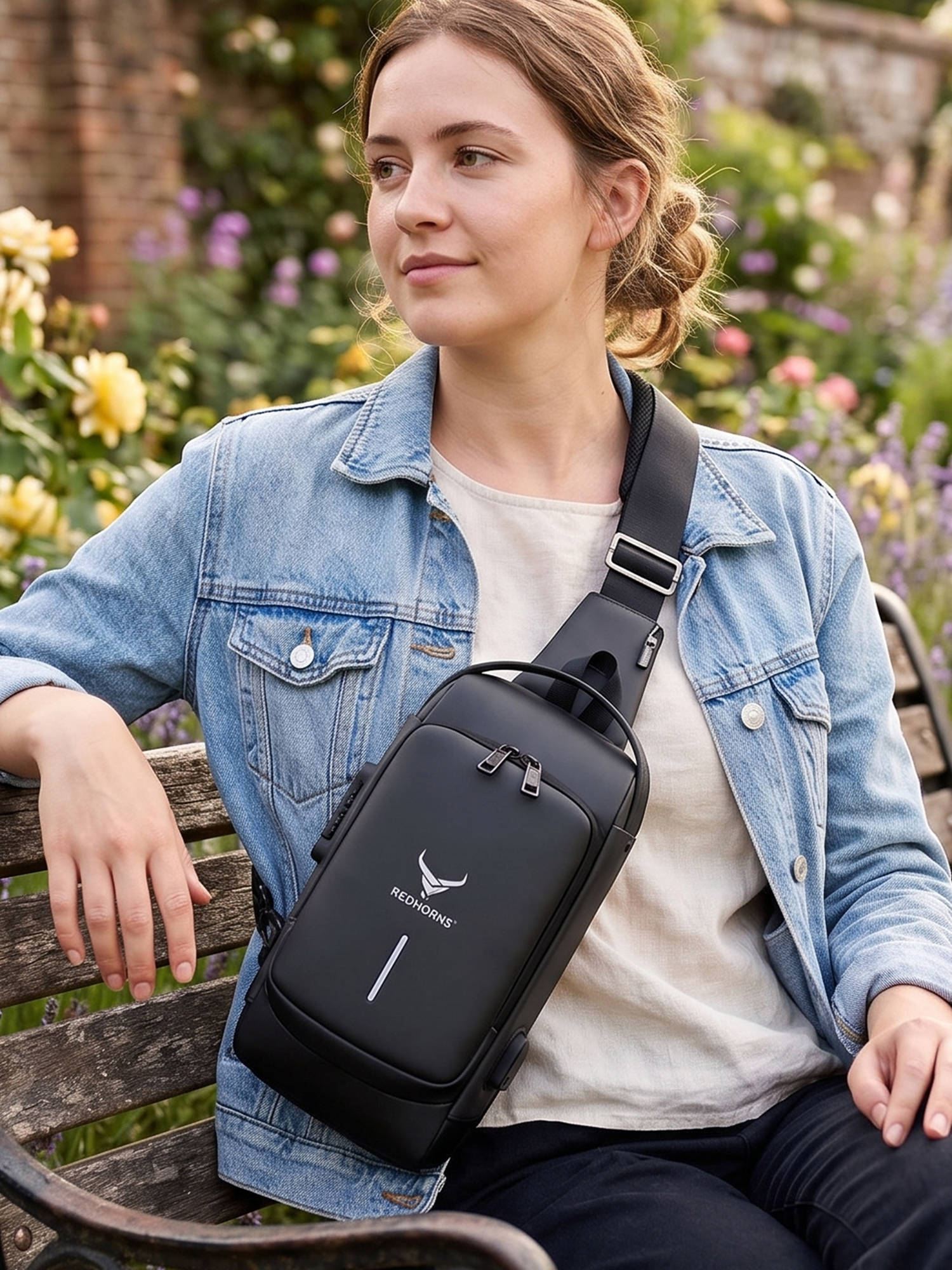 REDHORNS Black Waterproof Crossbody Chest Bag For Unisex Design Anti-Theft Zipper