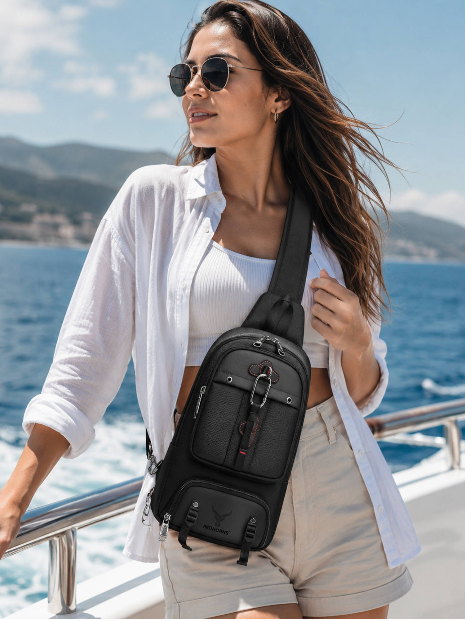 REDHORNS Black Unisex Waterproof Anti-Theft Cross Body Bag