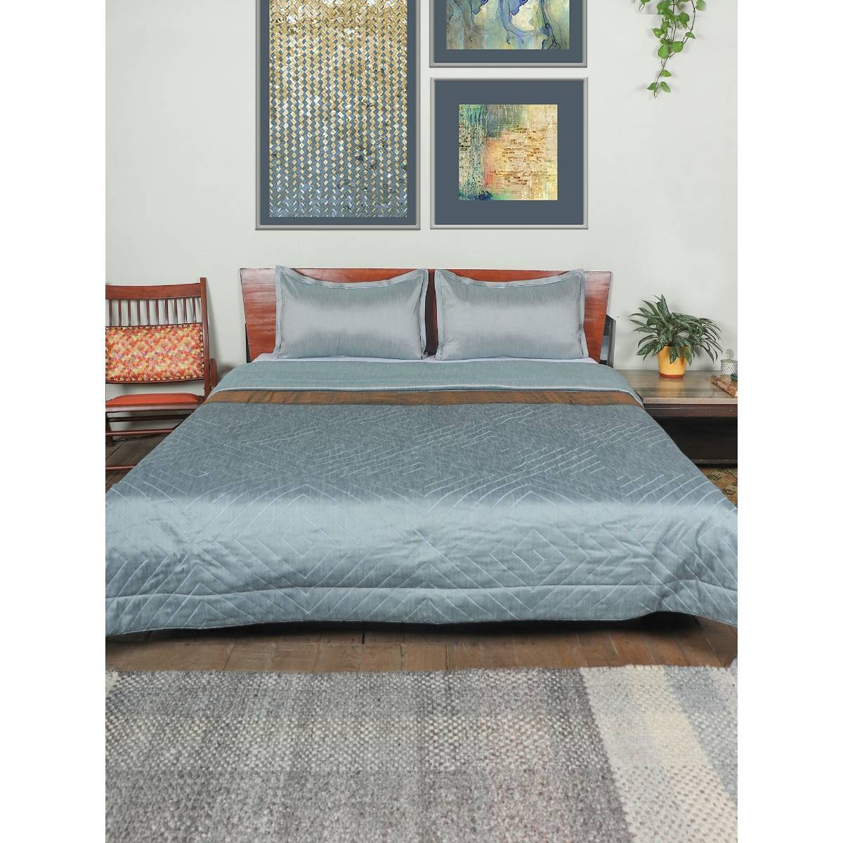 Zeba World Zeba Quilt with 2 Pillowshams 300TC Blue (Queen)