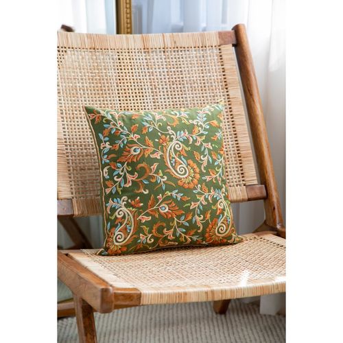 Khaabka Shaakh Paisley Silk Embroidered Cushion Cover (Pack of 2) (16x16  Inches)