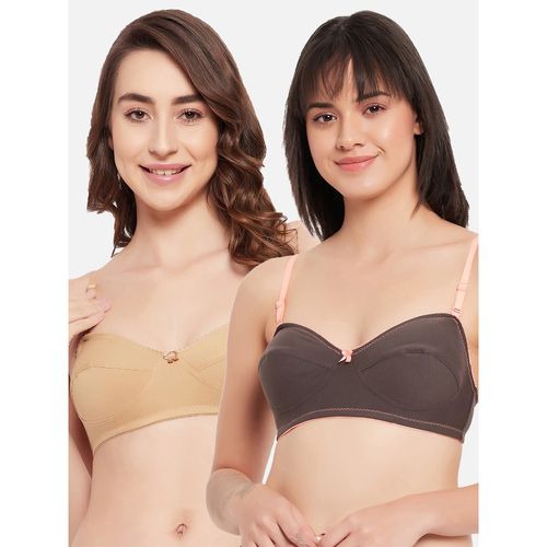 Buy Clovia Cotton Non-padded Full Cup Wire Free Balconette Bra - Multi  Color (Pack of 2) Online