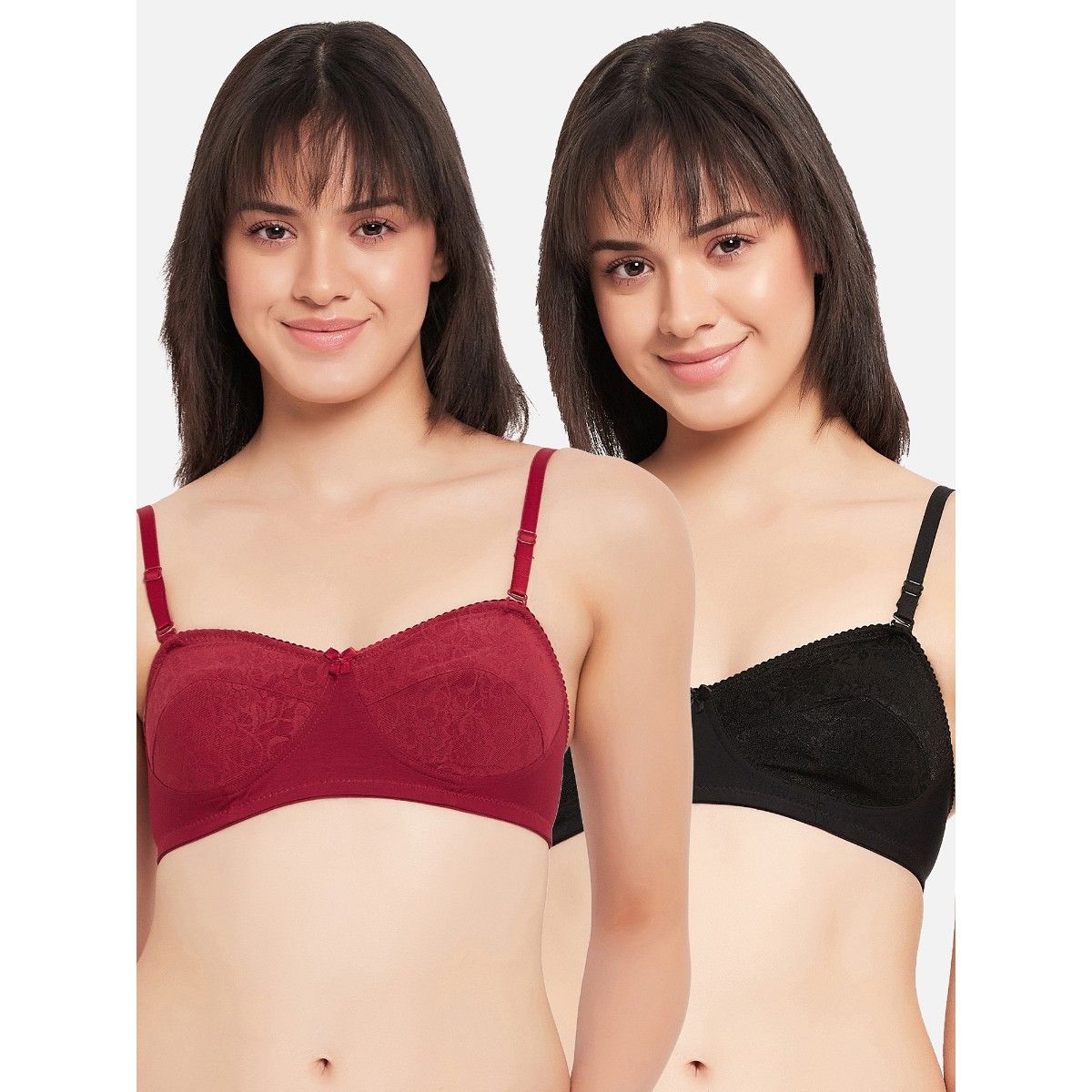 Buy Clovia Cotton Non-padded Full Cup Wire Free Balconette Bra - Multi  Color (Pack of 2) Online
