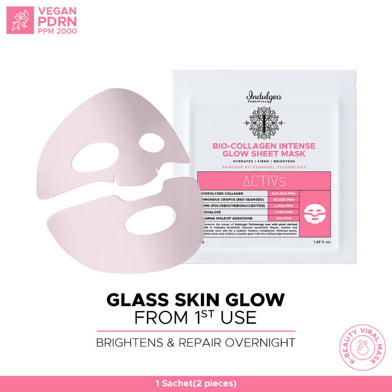 Indulgeo Essentials Ginseng PDRN Enriched Bio Collagen Intense Glow Sheet Mask (44g)