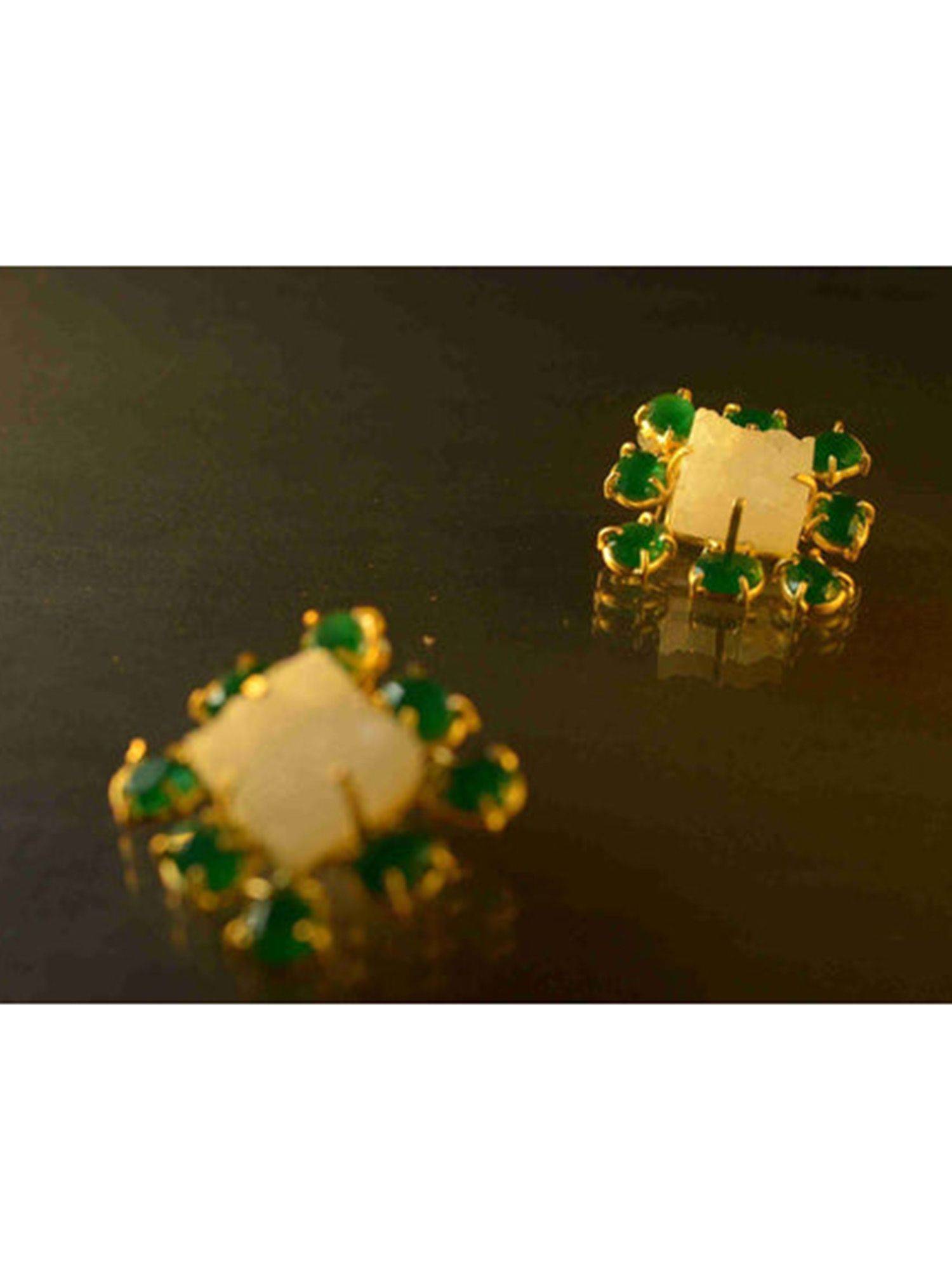 XAGO Valerie Gold Toned Druzy Stone Stud Earring For Women