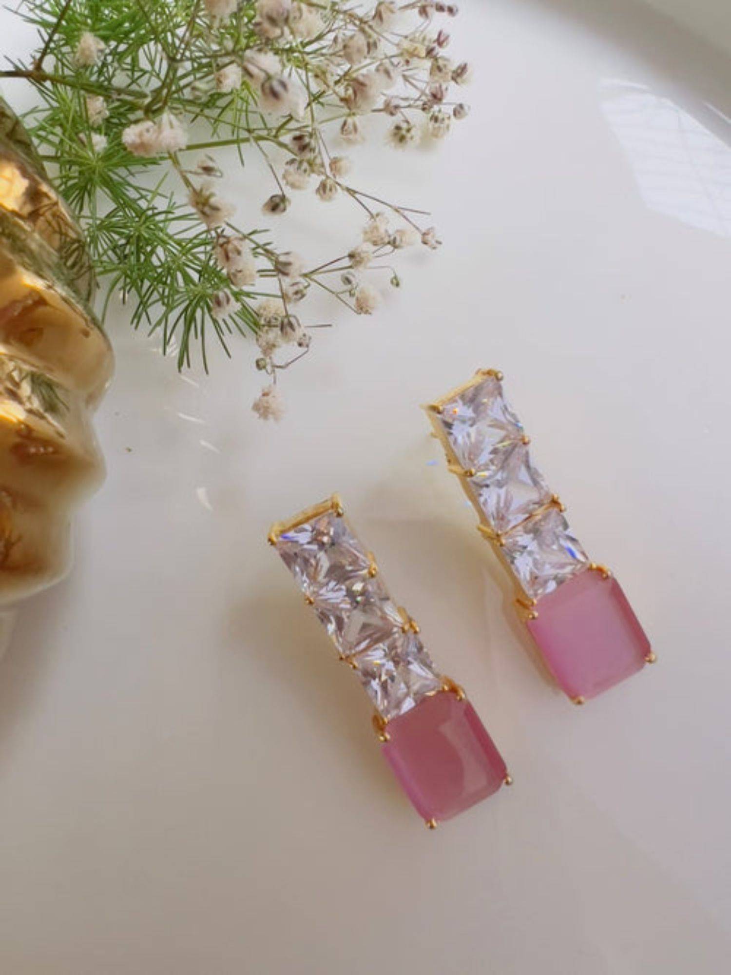 XAGO Le Dulce Gold Toned Pink And White Contemporary Shaped Drop Earrings