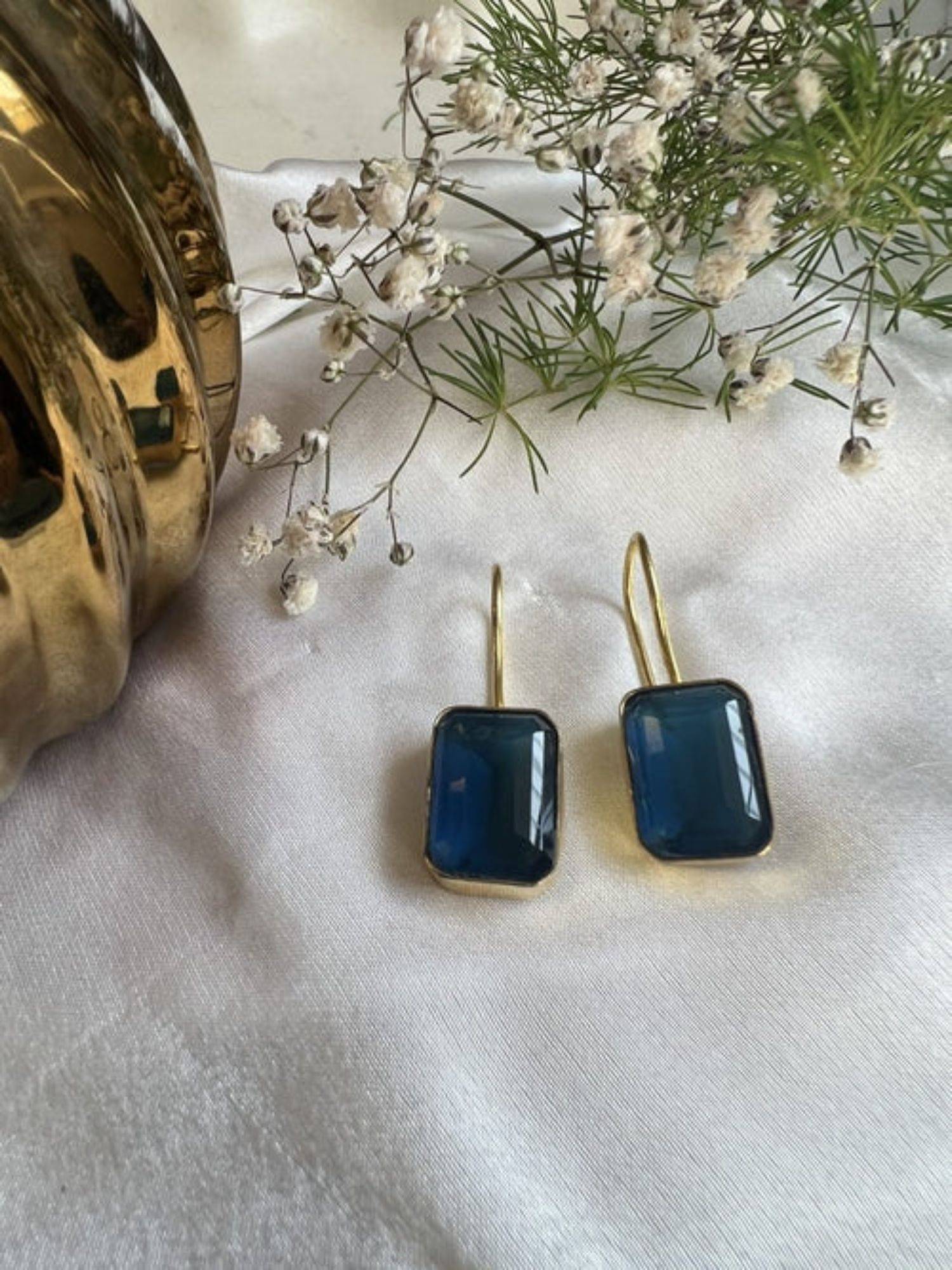 XAGO Le Isabella Gold Plated Blue Square Stud Earring