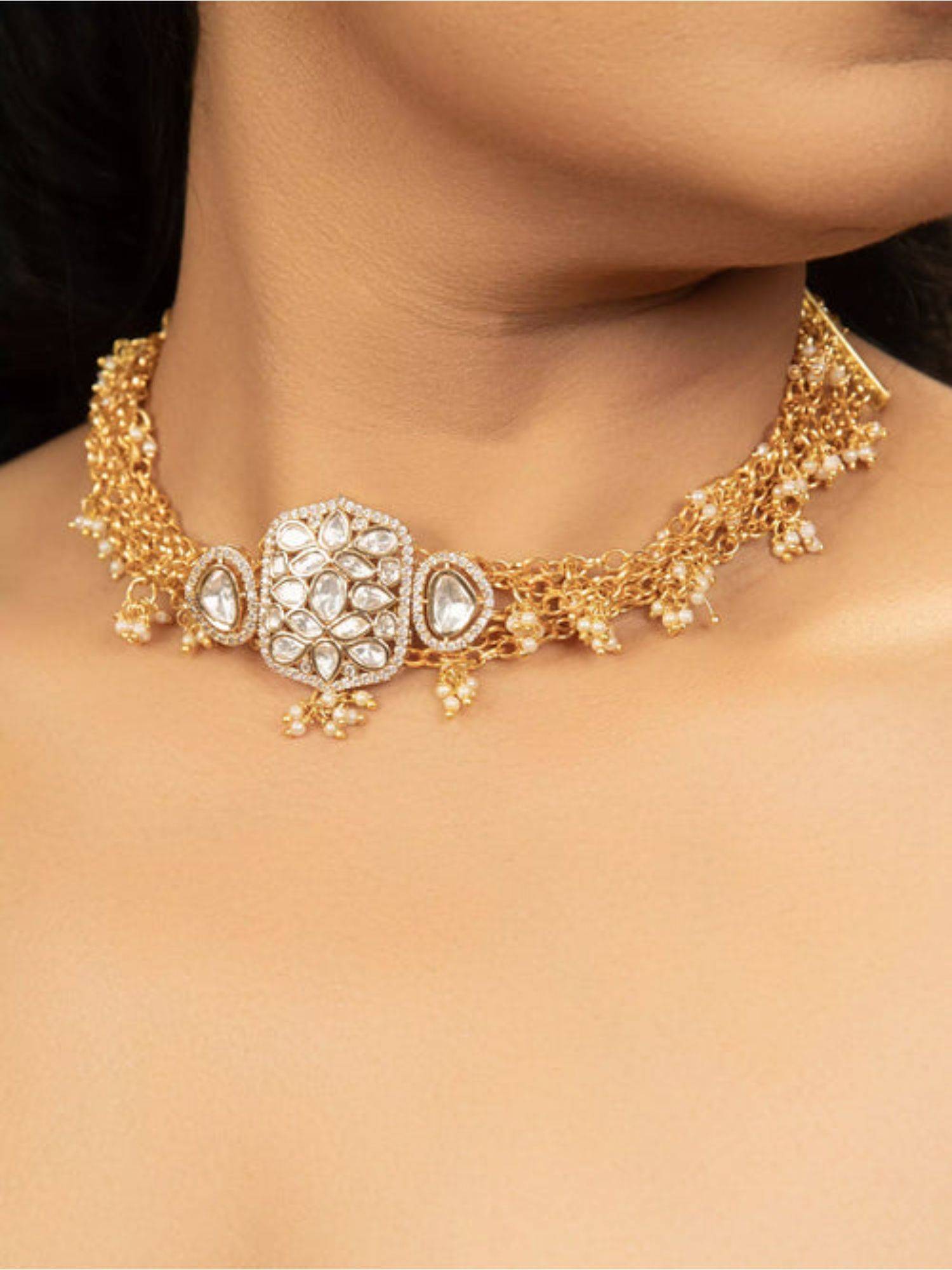 XAGO Rishika Moissanite Polki Choker With Pearl