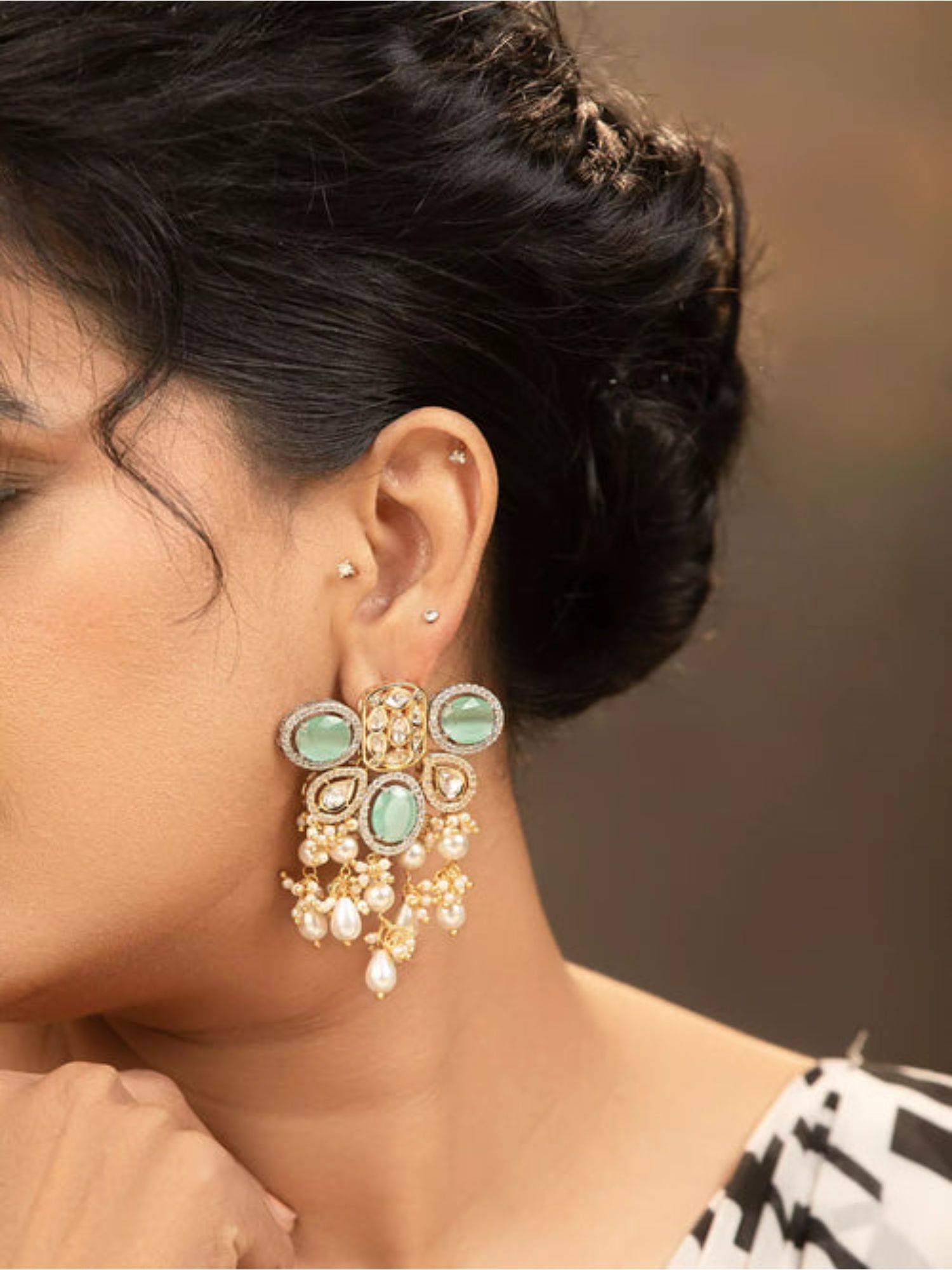 XAGO Manhita Pearls And Green Stone Earrings