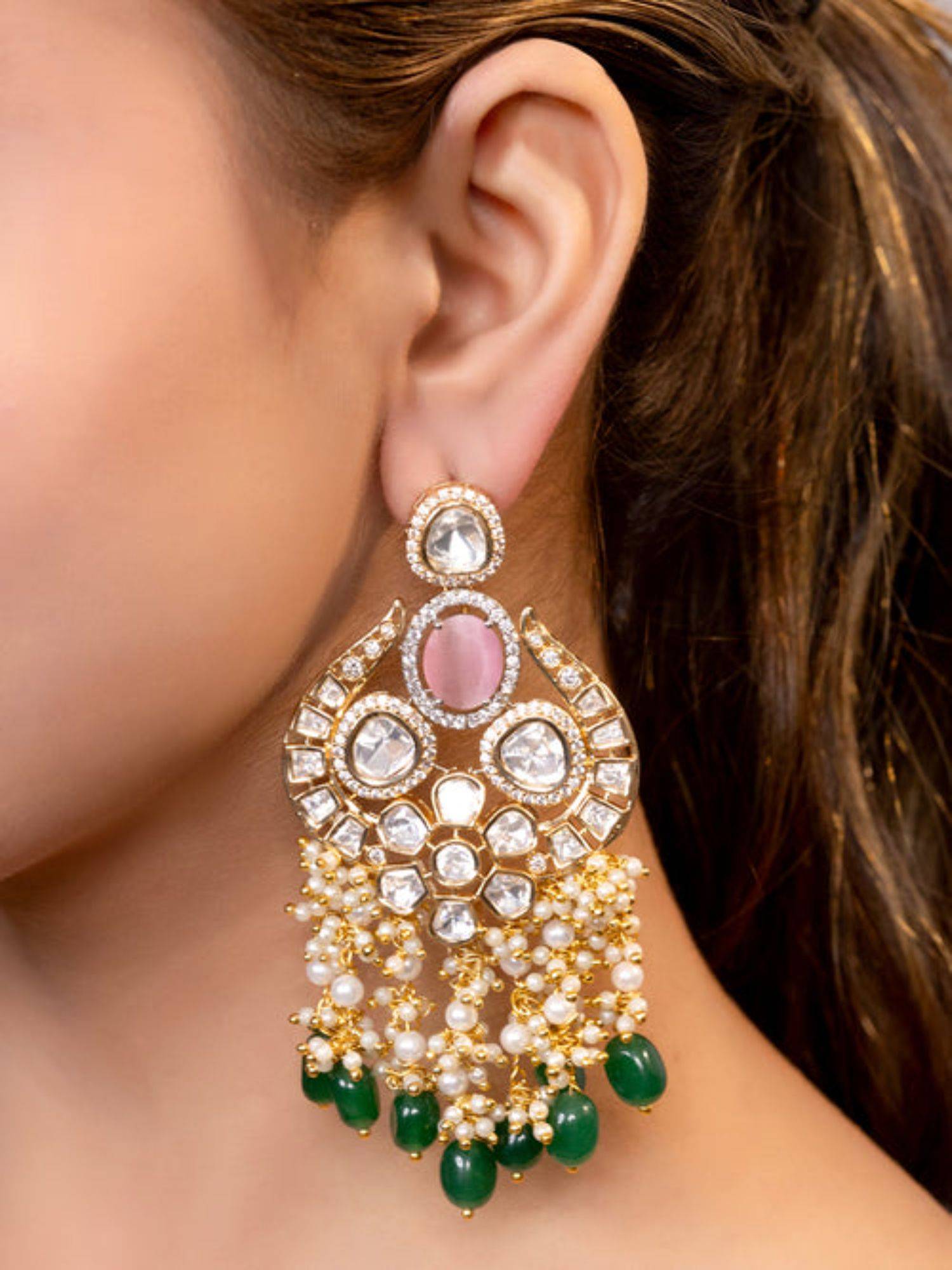 XAGO Le Mortha Gold Plated Kundan And Pearls Studded Earrings
