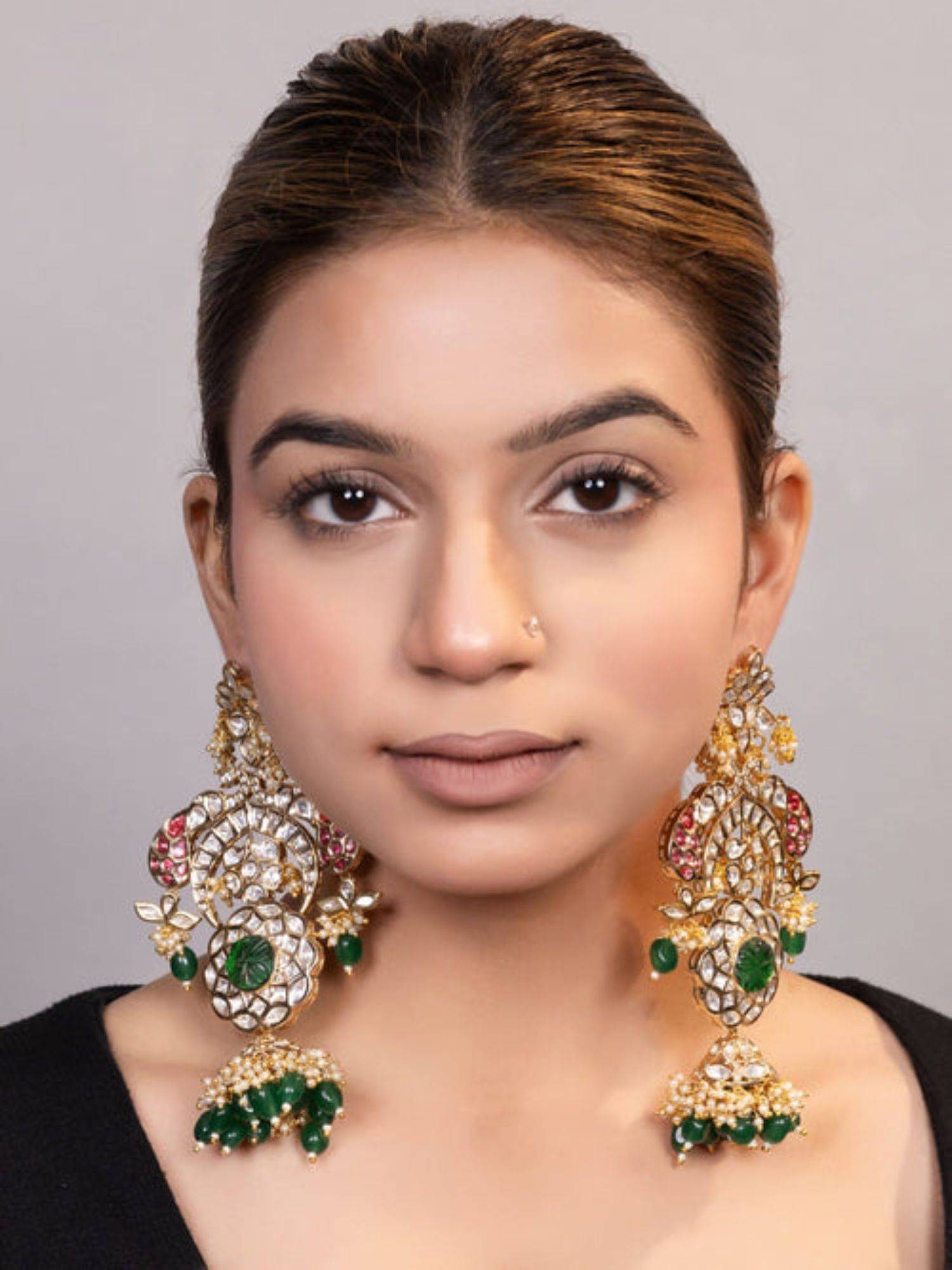 XAGO Le Asteril Gold Plated Kundan And Pearls Studded Earrings