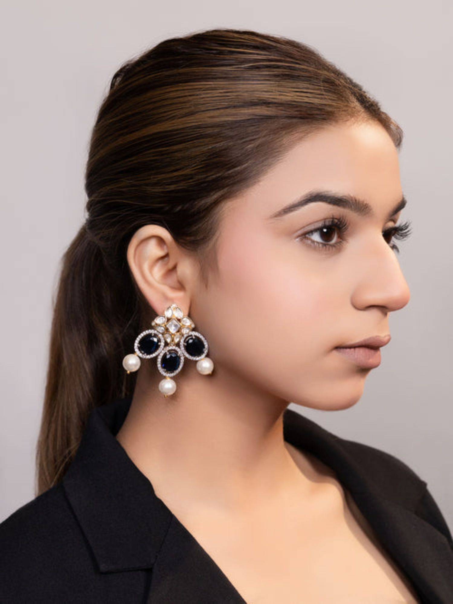 XAGO Le Calix Gold Plated Kundan Studded Earrings