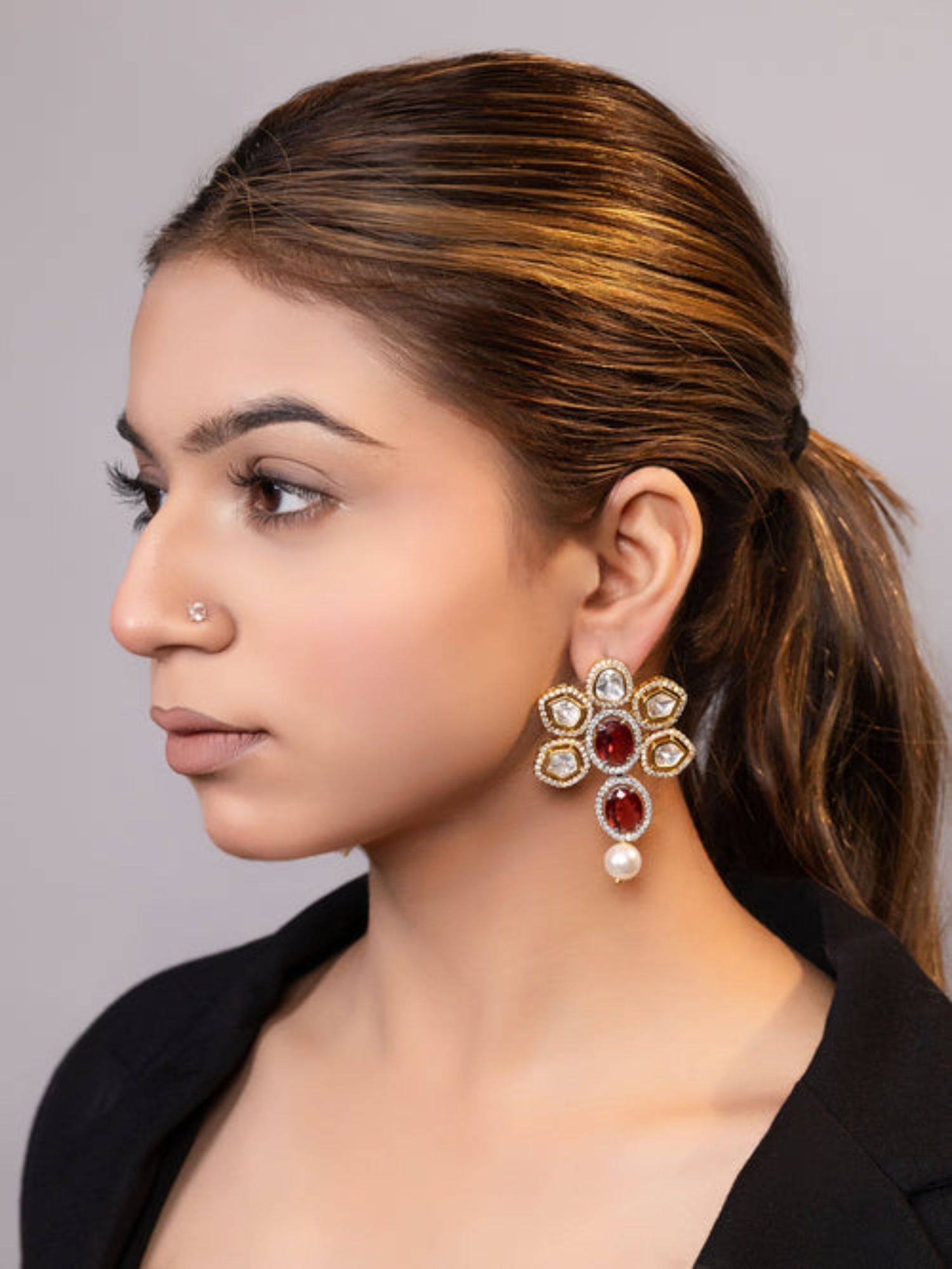 XAGO Le Espen Gold Plated Kundan Studded Earrings