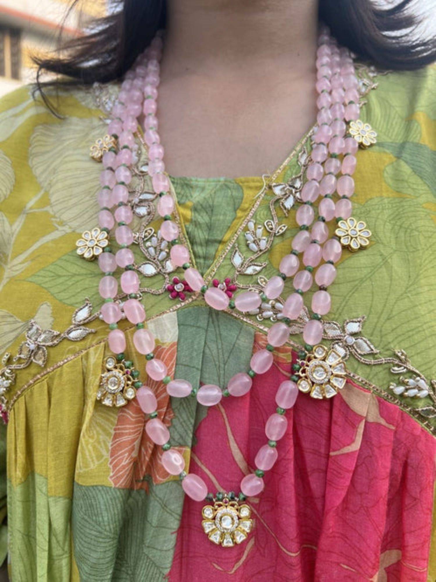 XAGO Le Diego Pink Gold Plated Studded Long Necklace