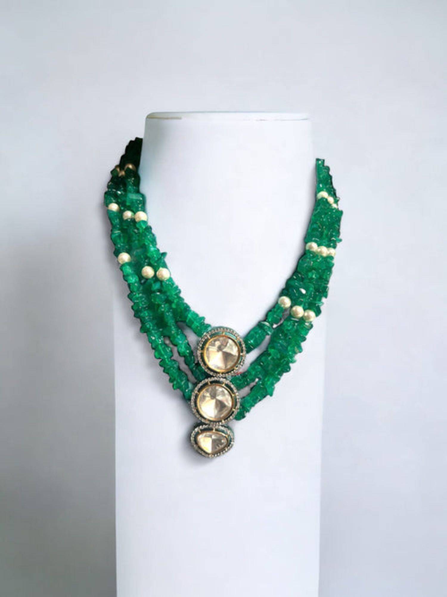 XAGO Le Amada Gold Plated Green Kundan Studded Necklace