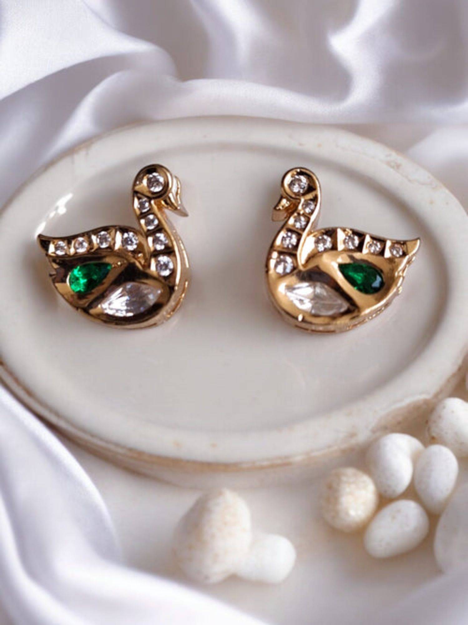 XAGO Le Vela Gold Plated Kundan Studded Contemporary Shaped Stud Earrings