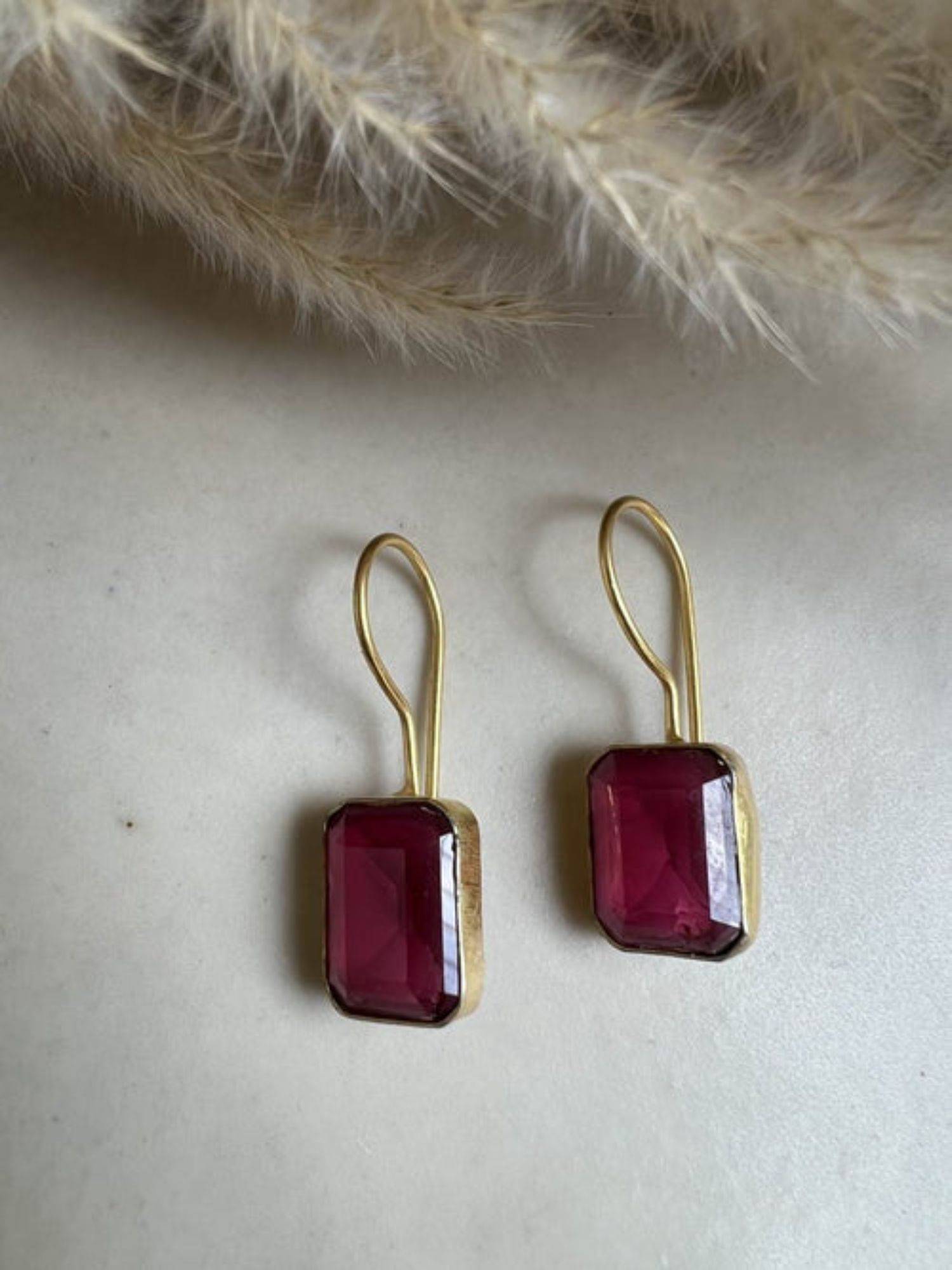 XAGO Gold Plated Pink Square Shaped Stud Earring