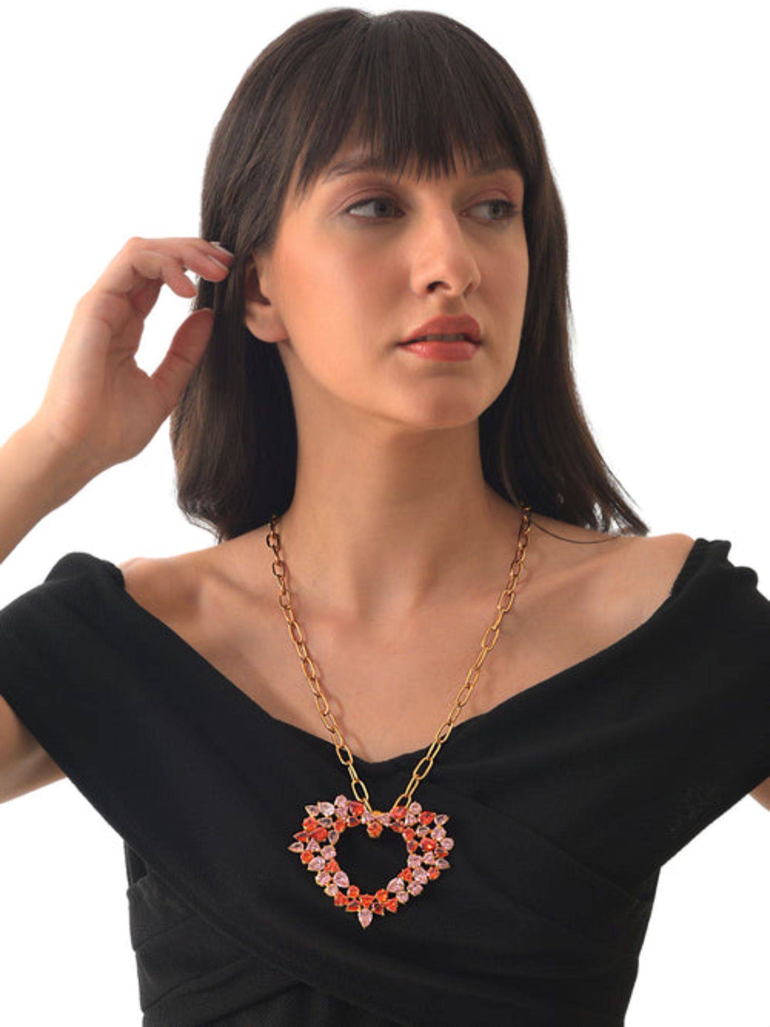 XAGO Lara Pink And Rose Red Coloured Heard Shaped Necklace