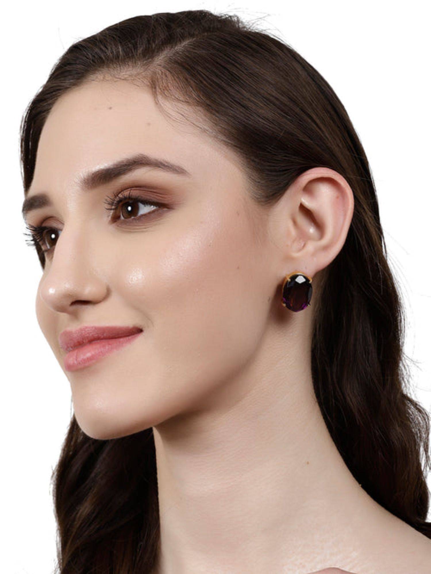 XAGO Aarvi Amethyst Onyx Gold Plated Studs