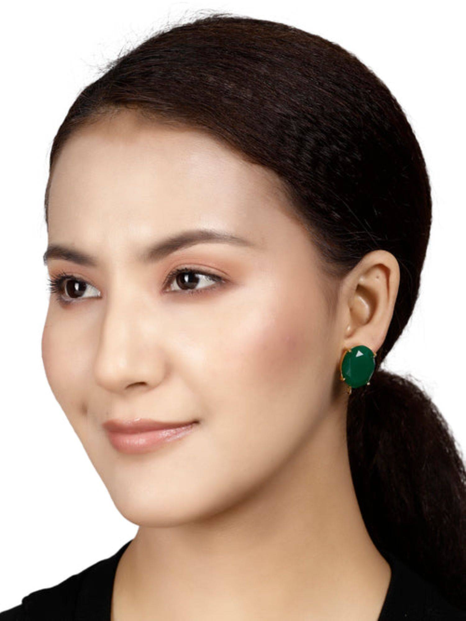 XAGO Galen Green Onyx Gold Plated Studs