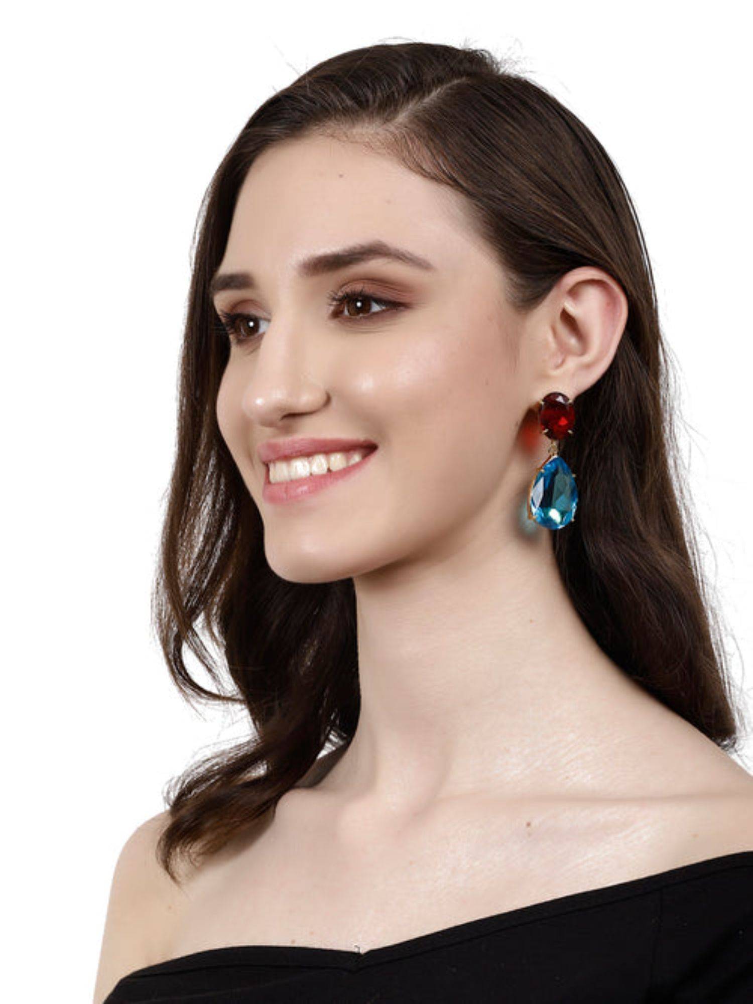 XAGO Arya Red Onyx And Blue Topaz Gold Plated Convertible Earrings