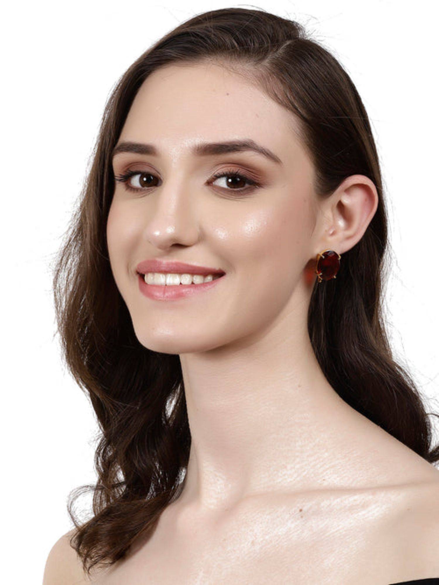XAGO Lochana Red Onyx Gold Plated Studs