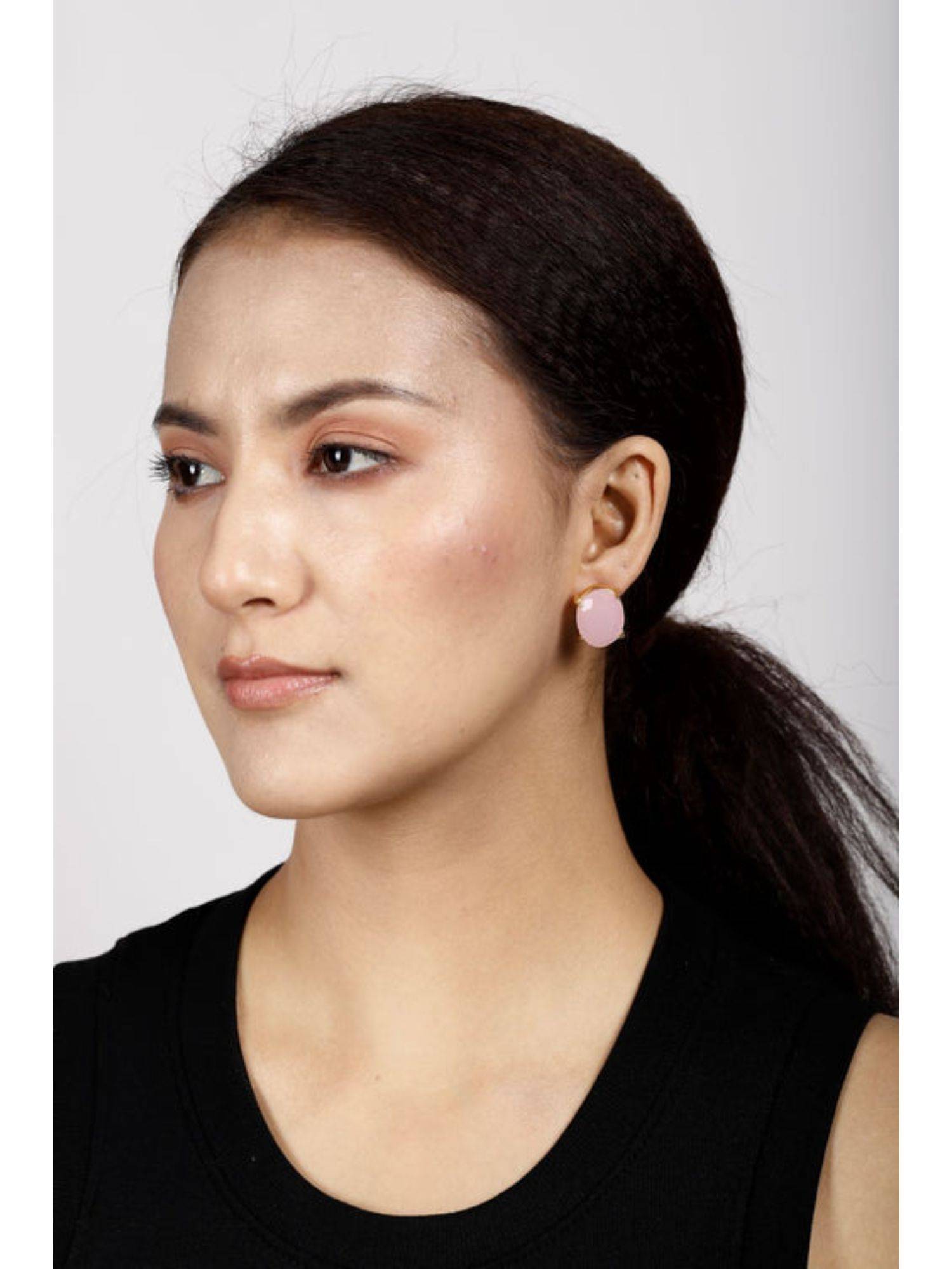 XAGO Bacca Pink Onyx Gold Plated Studs