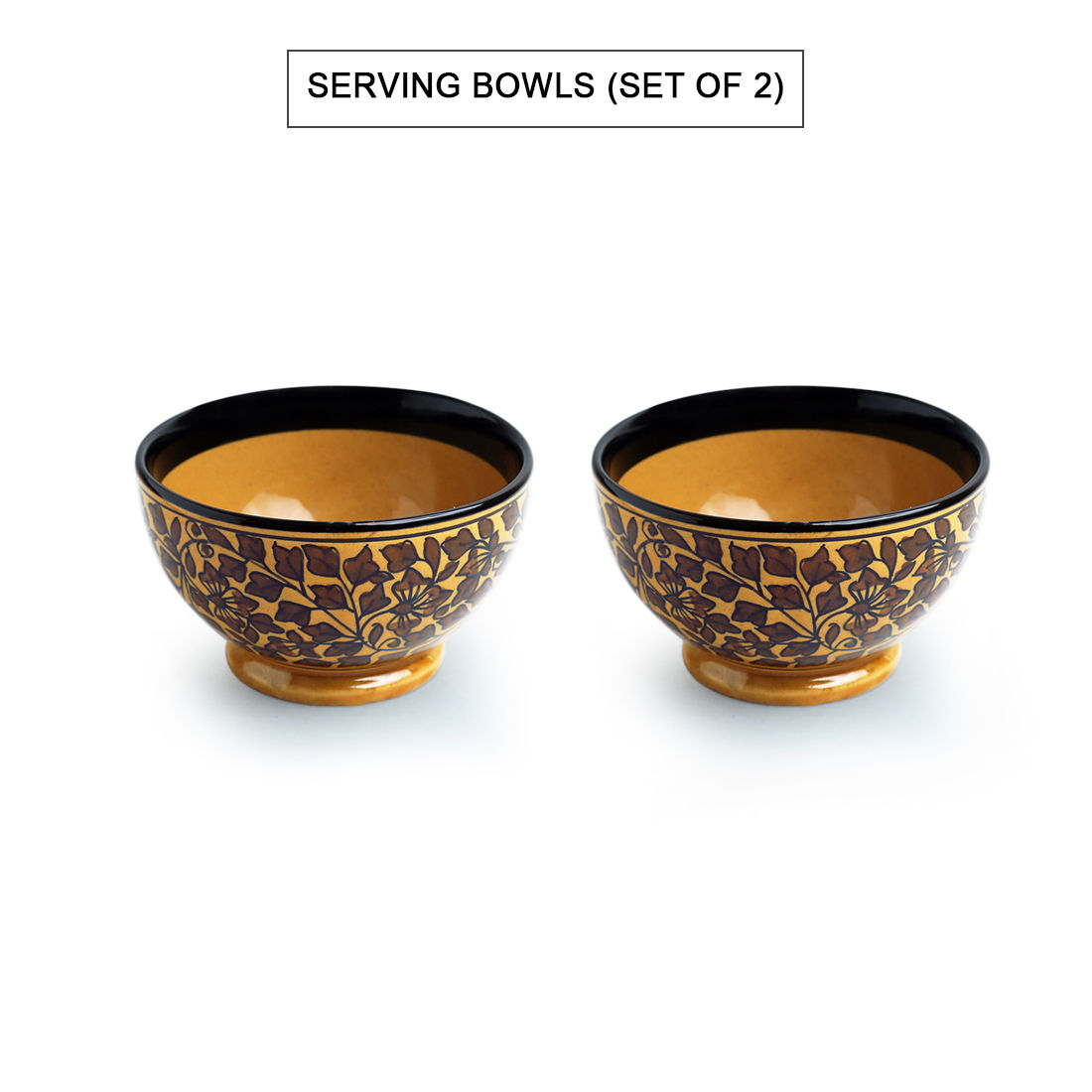 ExclusiveLane Mughal Floral' Handpainted Ceramic Serving Bowls (Set of