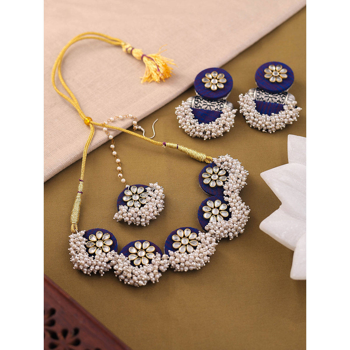 VIRAASI Handmade Royal Blue Choker Set