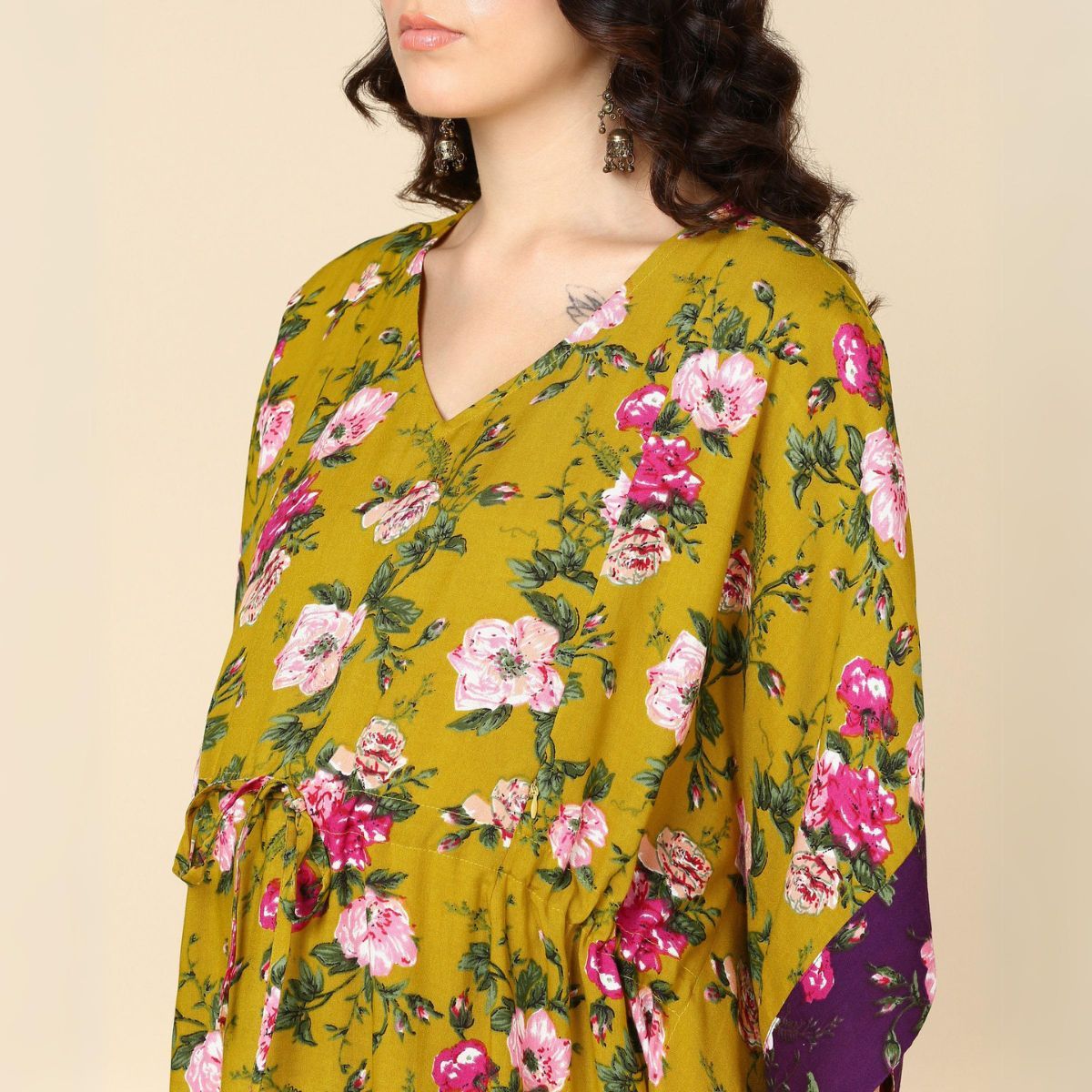 Buy Zelena Flared Sleeves Mustard Pregnancy Maternity Kaftan Online