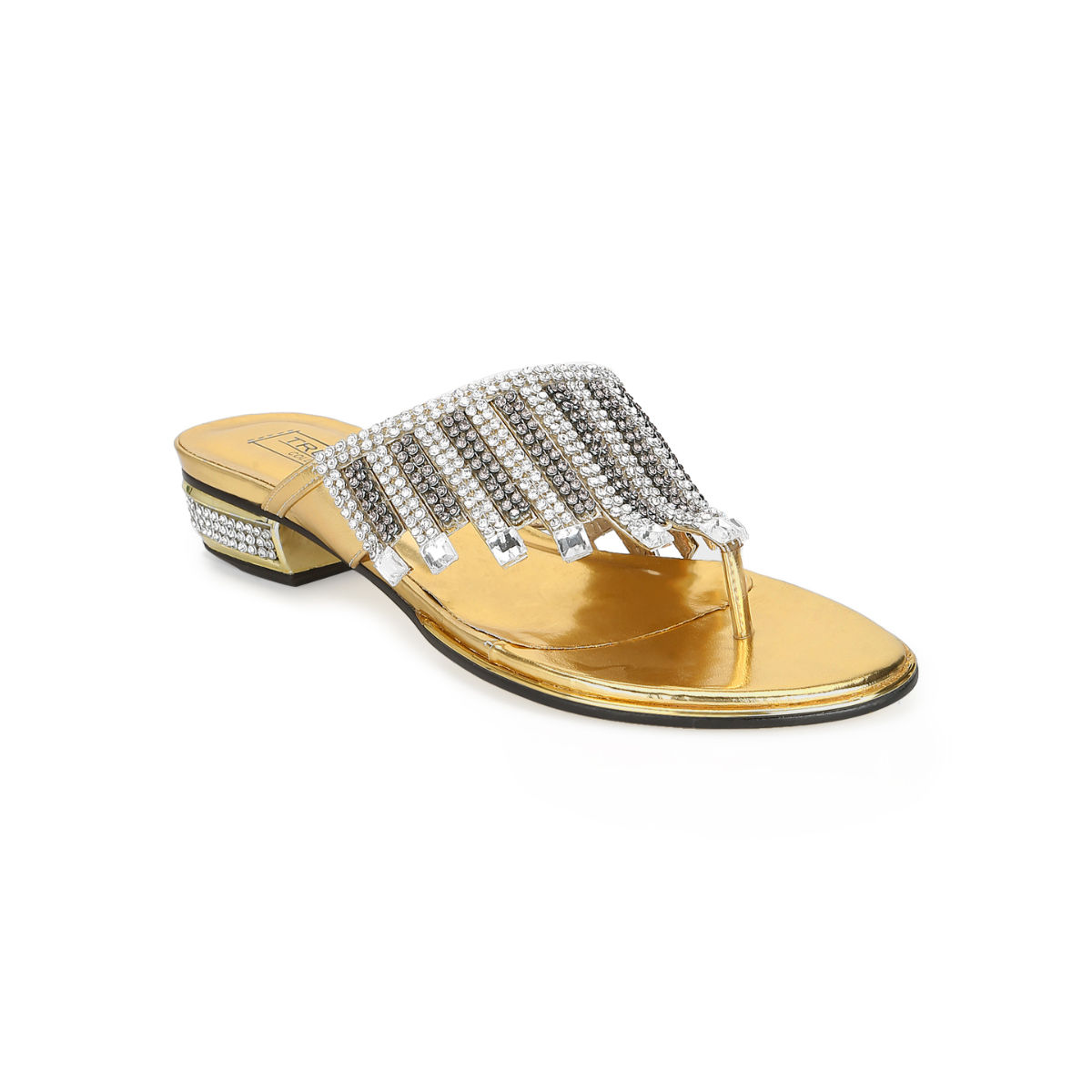 Quiz Gold Diamante Strap Low Heeled Sandals - Matalan