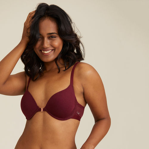 Nykd by Nykaa Lace Padded Wired Push Up Front Open Bra Demi Coverage -  Maroon NYB019 Reviews Online