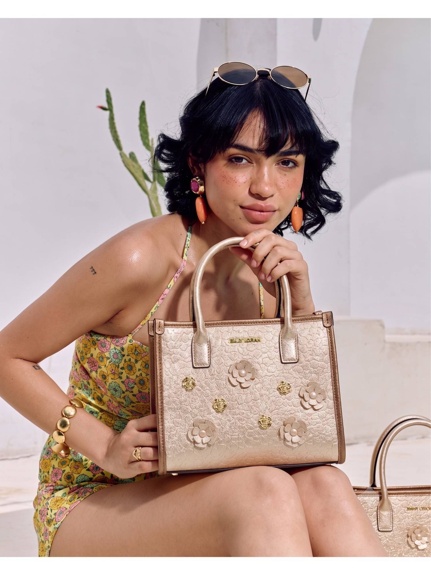 Buy Emily Loran Bloomelle Bronze Handbag with Detachable Strap Online
