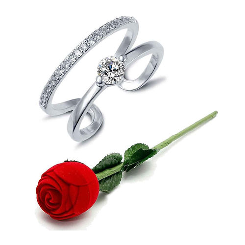 Karatcart Platinum Plated Elegant Austrian Crystal Adjustable Ring With Red  Rose Case
