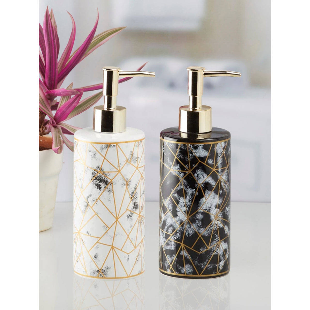 Kookee Ceramic Soap Dispenser for handwash-White-Black (Set of 2)