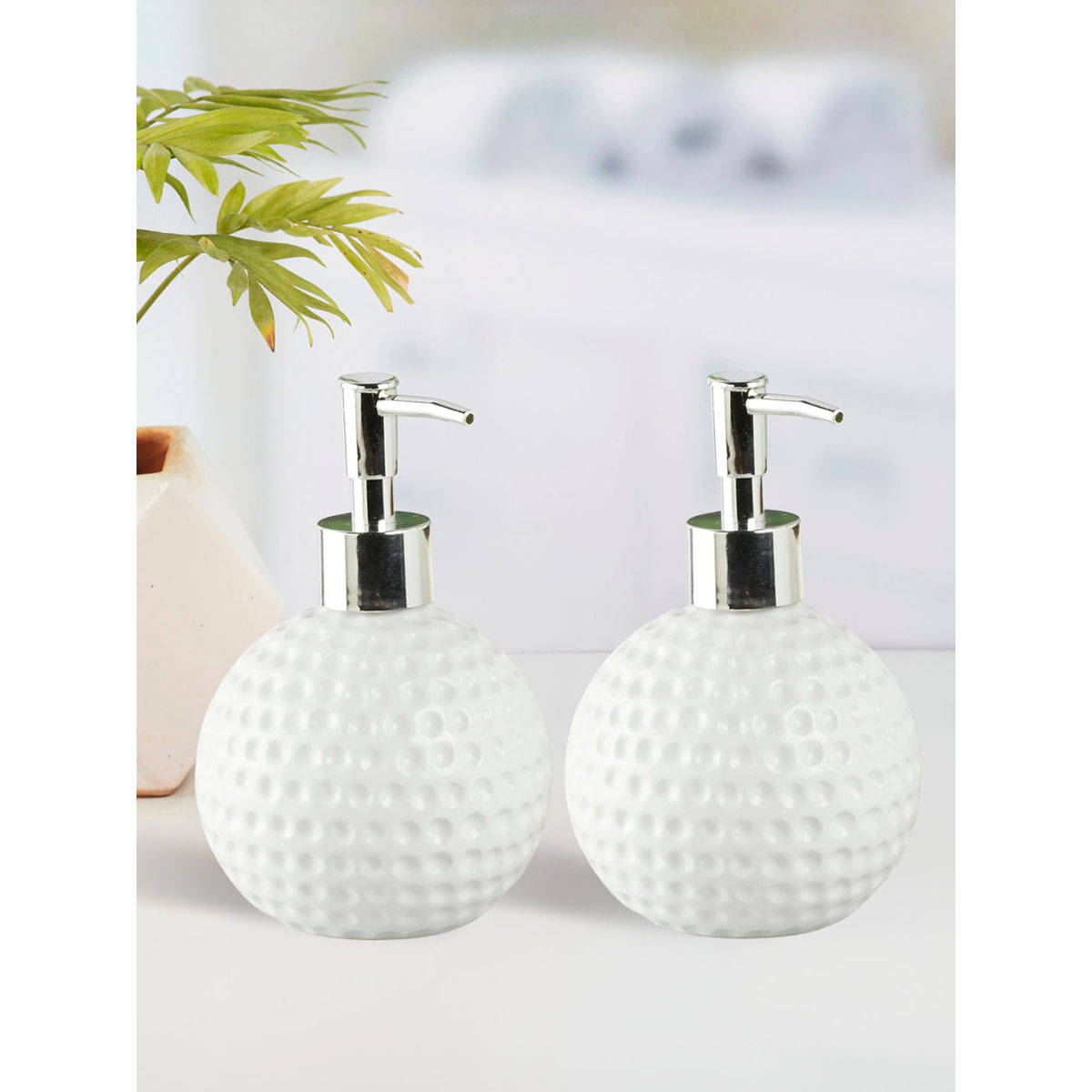 Kookee Ceramic Soap Dispenser for handwash-White (Set of 2)