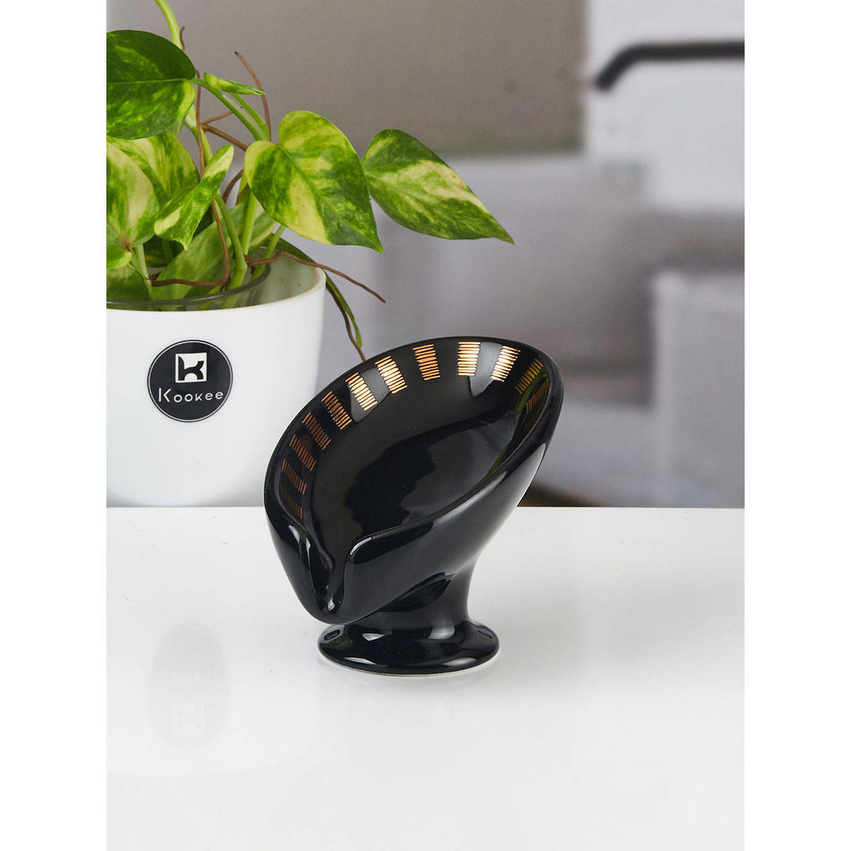 Kookee Ceramic Soap Holder Dish-Set of 1 Bathroom Accessories for Home-Black