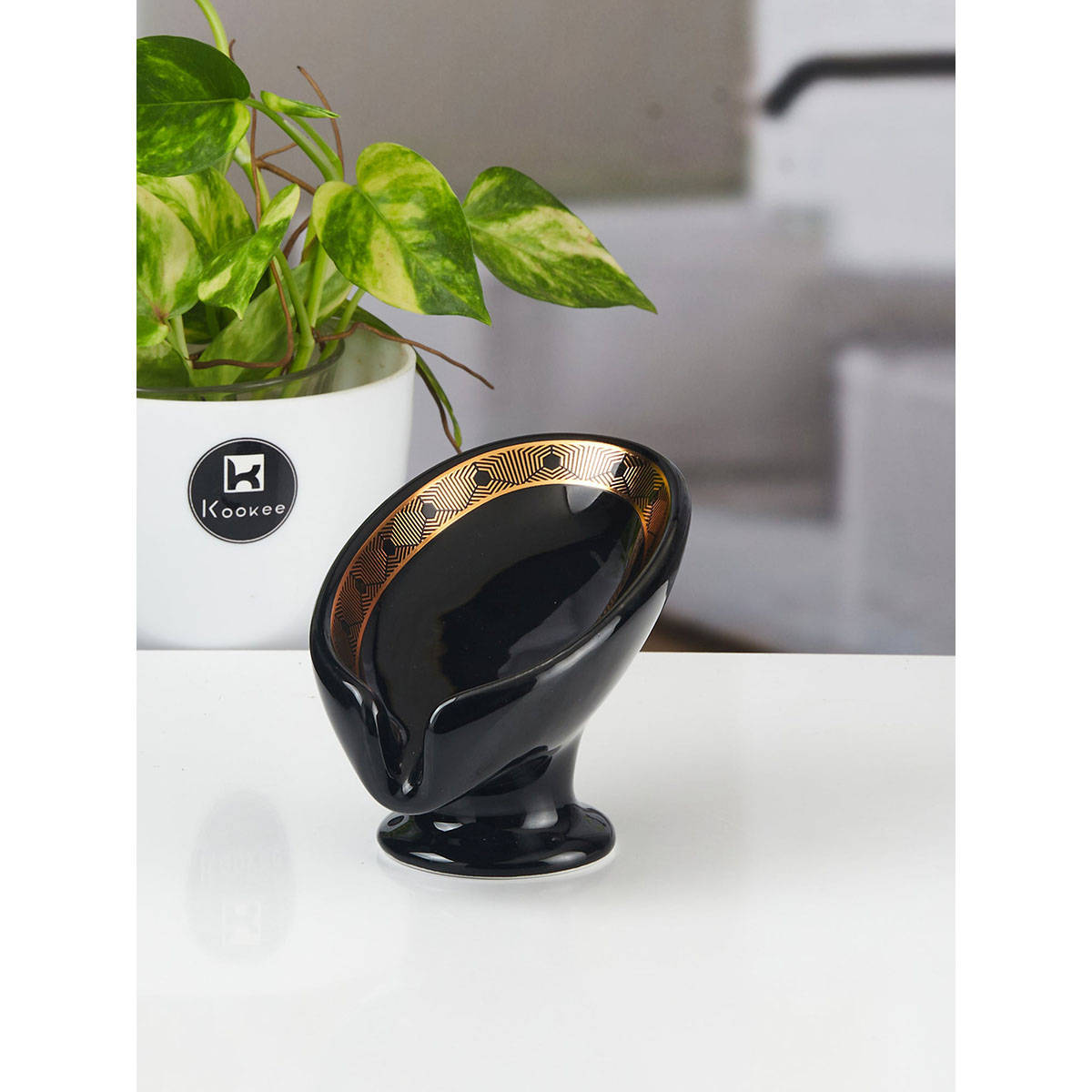 Kookee Ceramic Soap Holder Dish-Set of 1 Bathroom Accessories for Home-Black