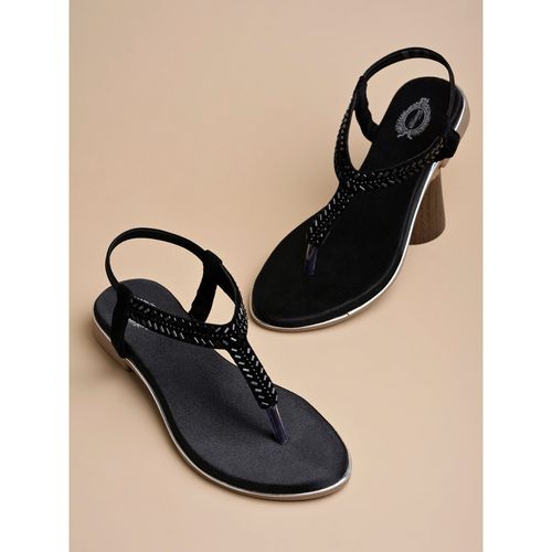 Buy Shoetopia Embellished Black Flat Sandals for Women Online