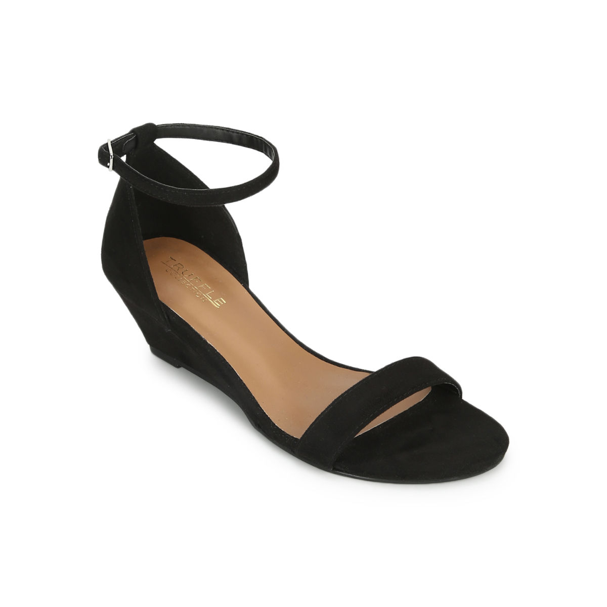 Truffle Collection Black Suede Low Heel Wedges With Ankle Strap UK 3