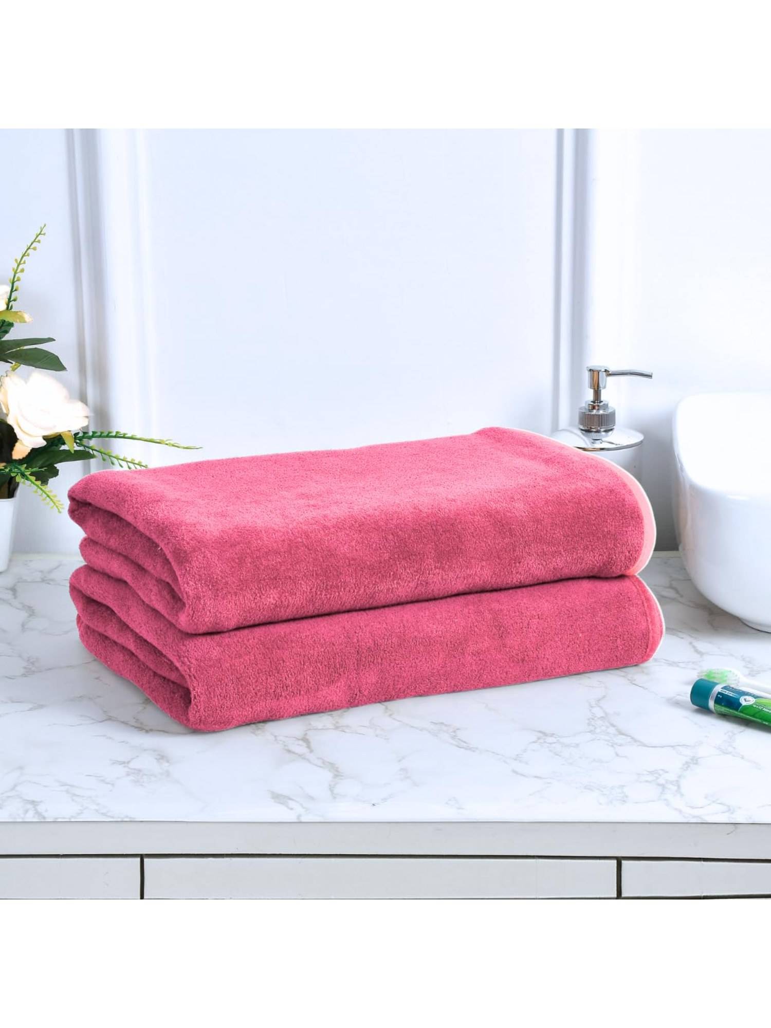 Black Gold Bath Towels 400 Gsm Lightweight Ultra-Soft Plain Pink (Pack Of 2)