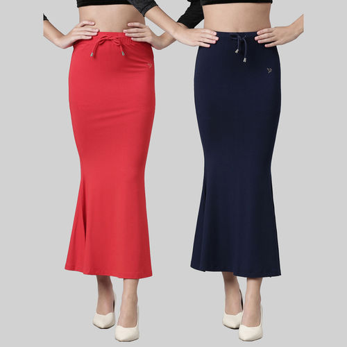 Buy TWIN BIRDS Women Solid Side Slit High Rise Stretchable Viscose Saree  Skirts (Pack of 2) Online