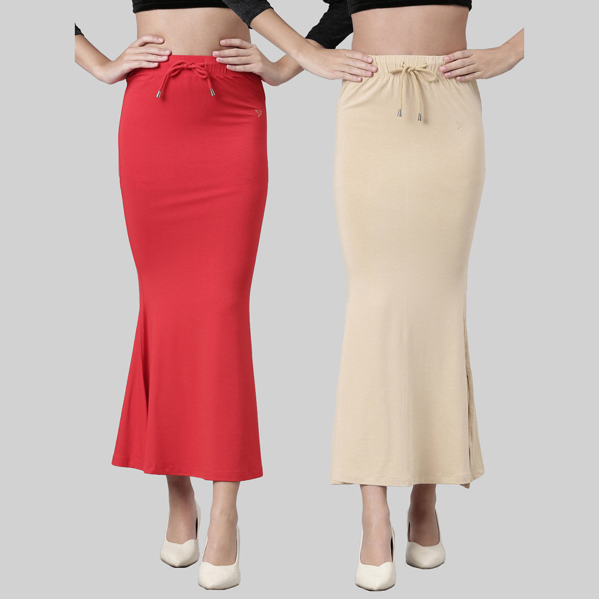 Buy TWIN BIRDS Women Solid Side Slit High Rise Stretchable Viscose Saree  Skirts (Pack of 2) Online