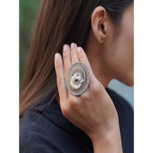 Noor By Saloni Gold Plated Silver Floral Rawa Free-Size Ring (One Size)