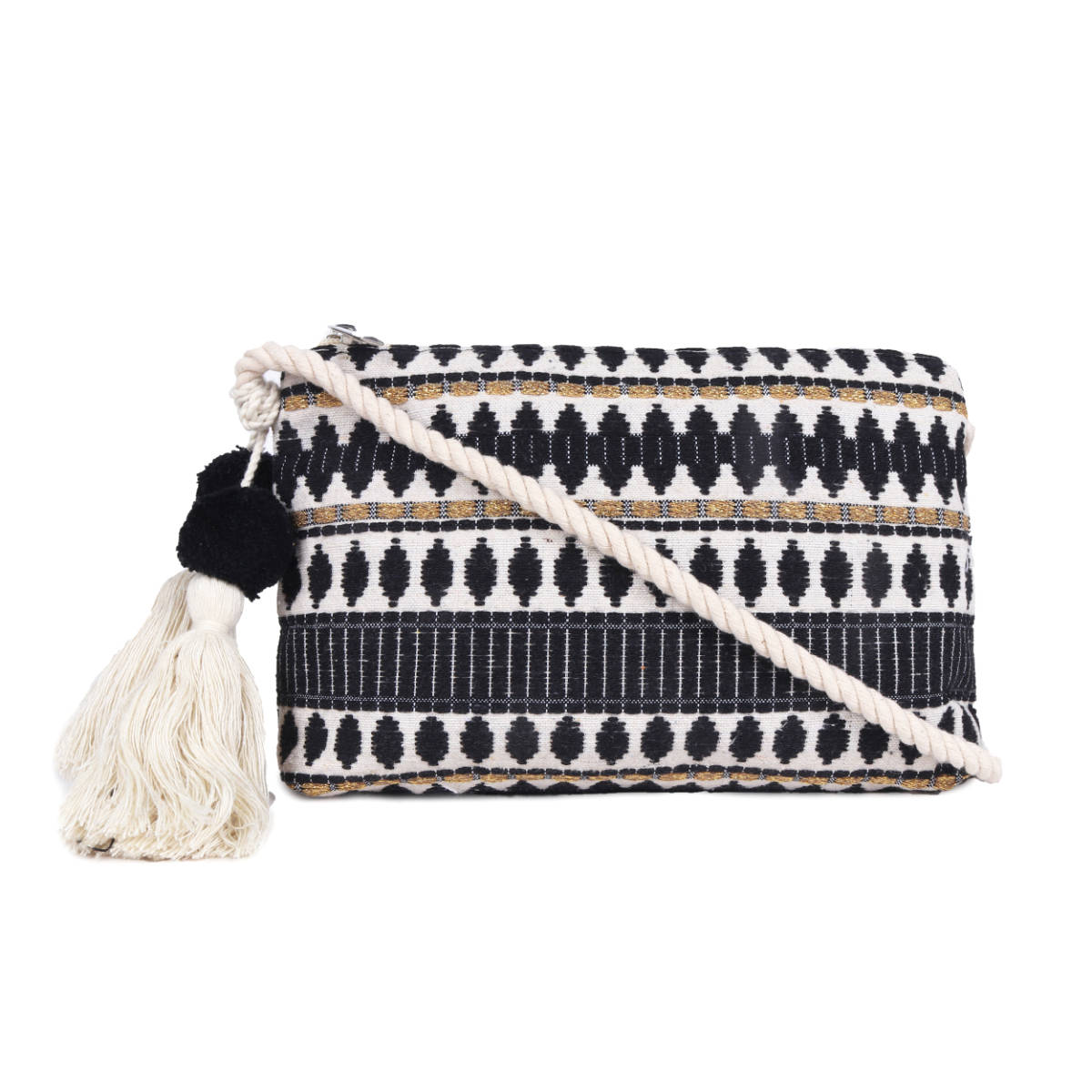 Astrid Black Women Woven & Tassels Sling Bag